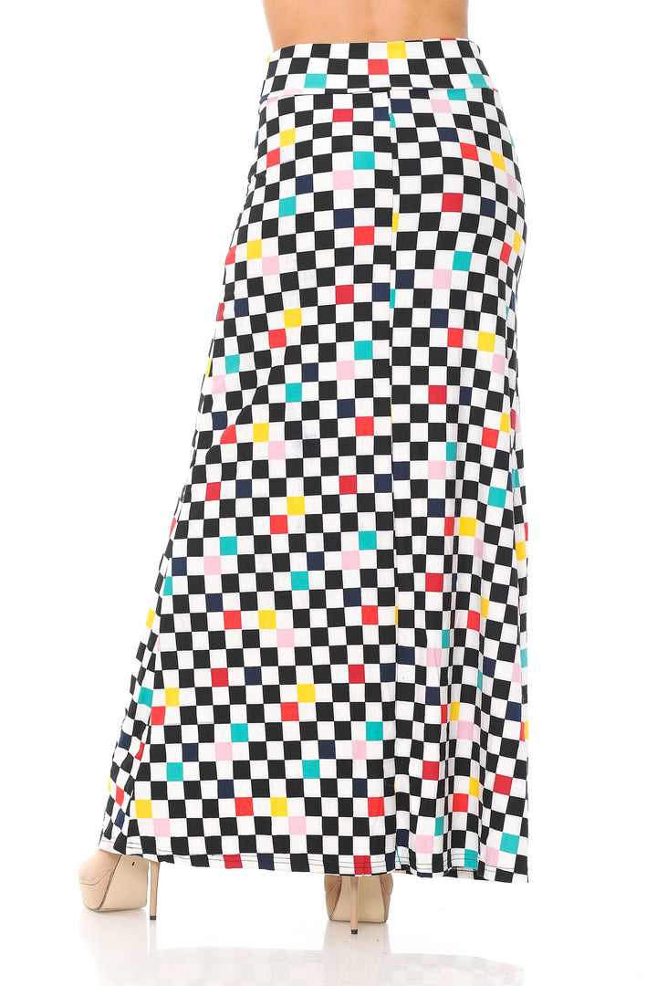Wholesale Buttery Smooth Color Accent Checkered Maxi Skirt