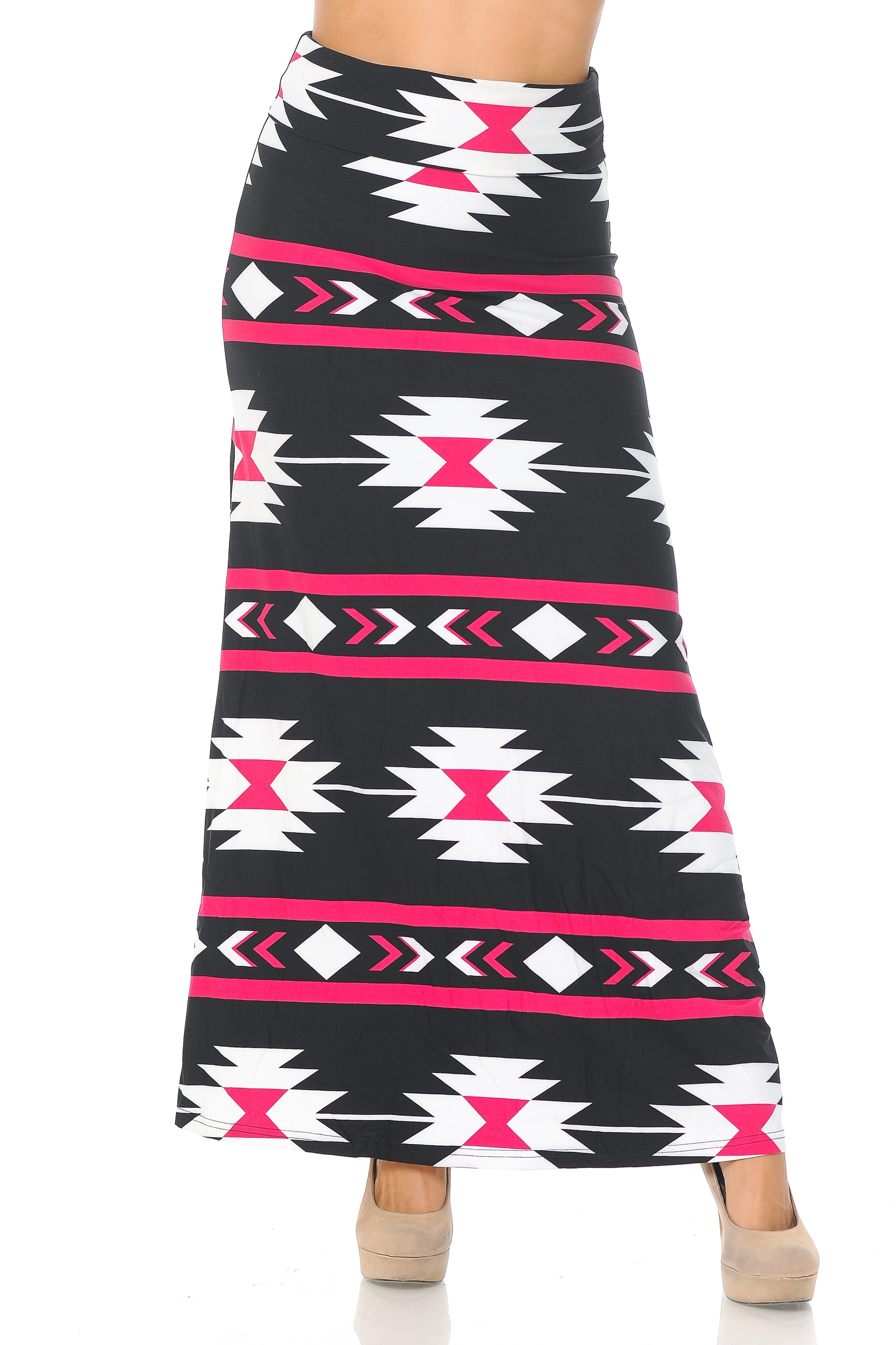 Wholesale Buttery Smooth Magenta Aztec Tribal Plus Size Maxi Skirt