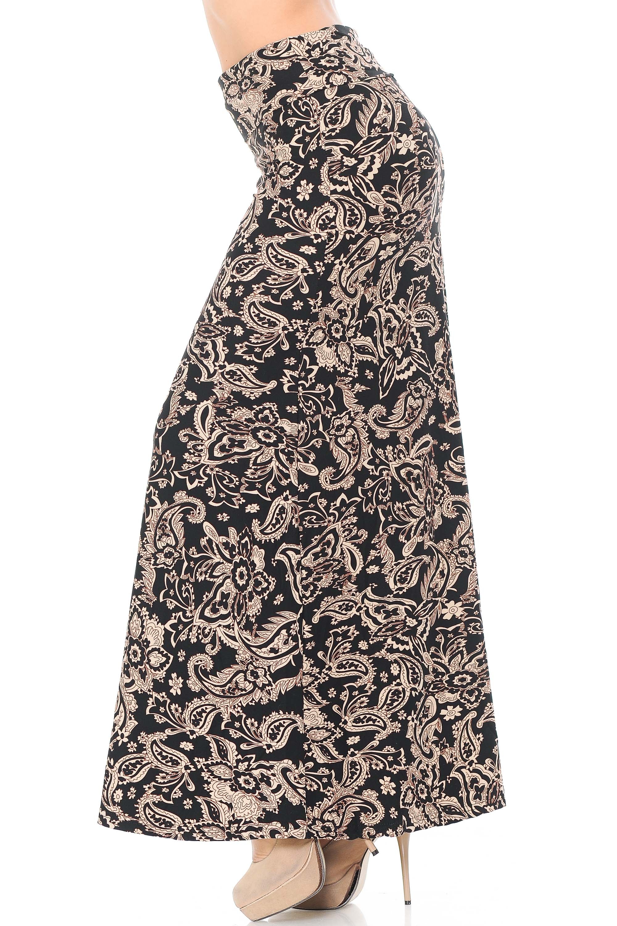 Wholesale Buttery Smooth Sand Pepper Paisley Plus Size Maxi Skirt