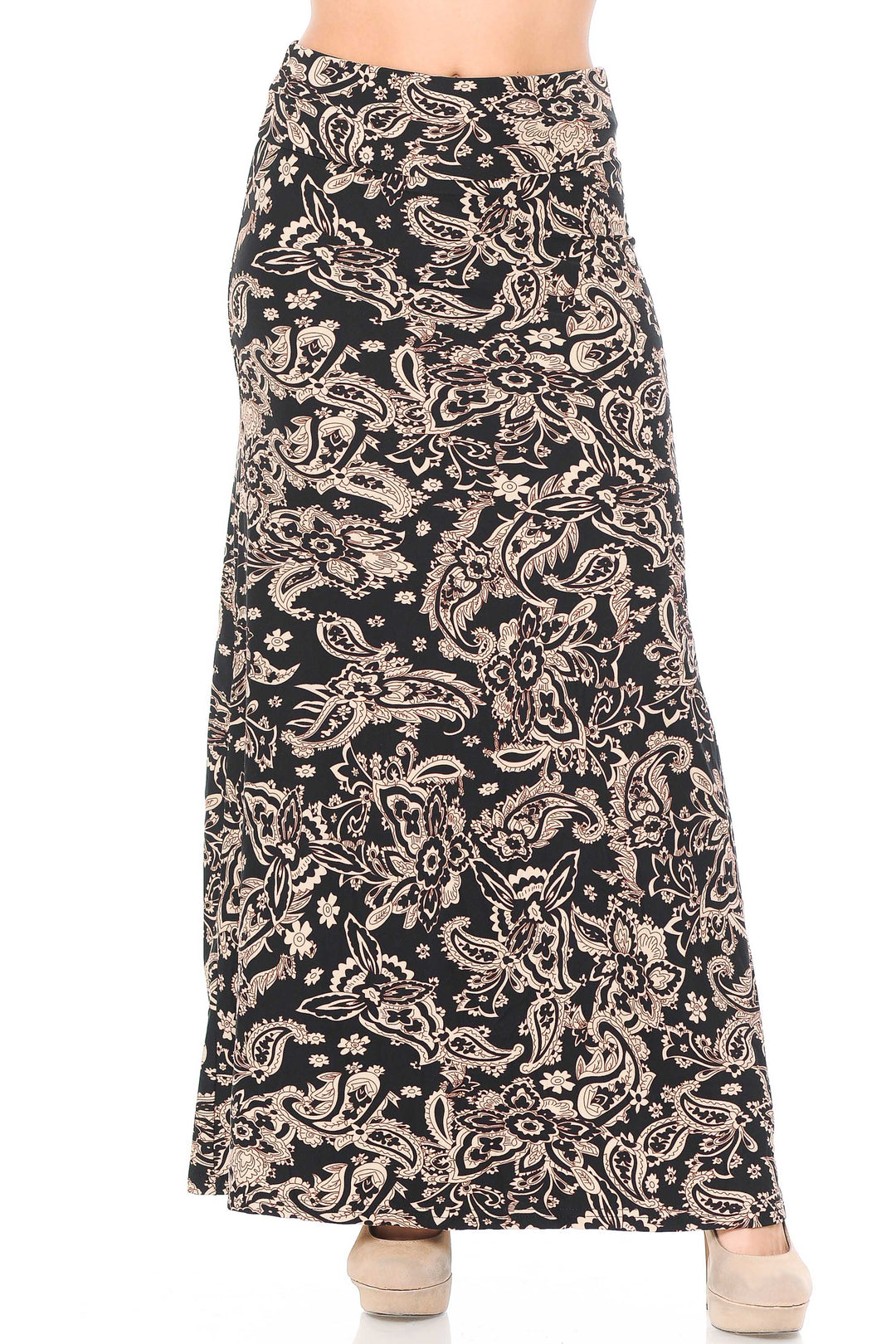 Wholesale Buttery Smooth Sand Pepper Paisley Plus Size Maxi Skirt