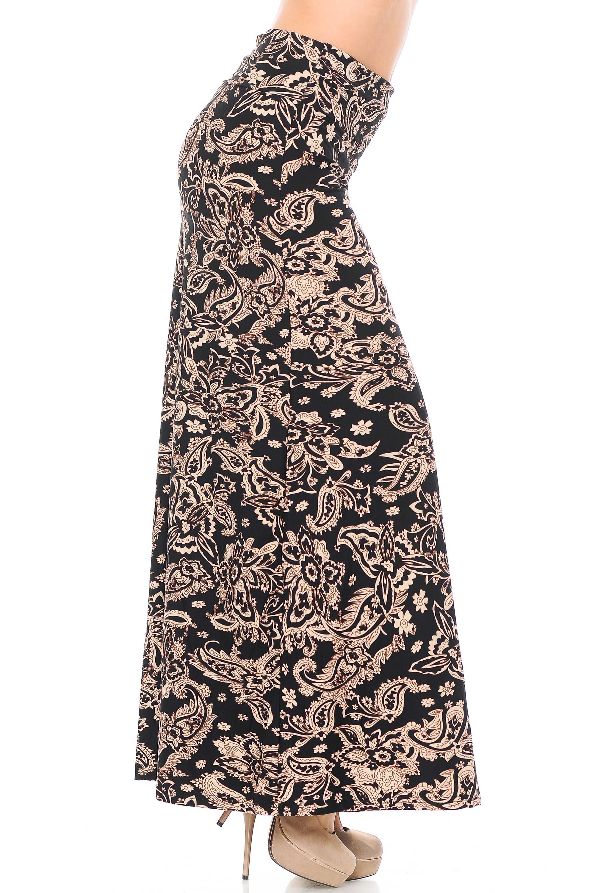 Wholesale Buttery Smooth Sand Pepper Paisley Plus Size Maxi Skirt