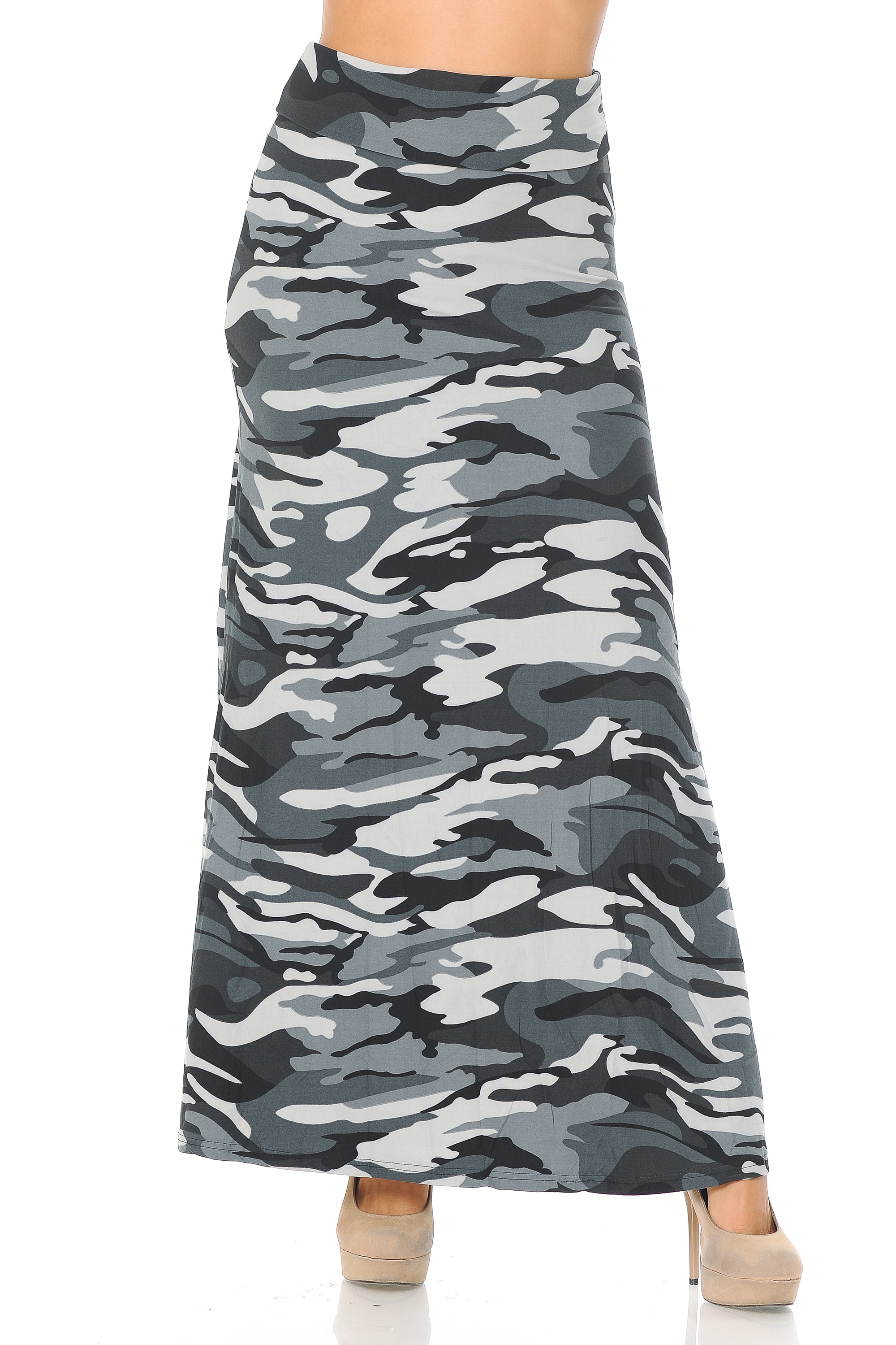 Wholesale Buttery Smooth Charcoal Camouflage Plus Size Maxi Skirt