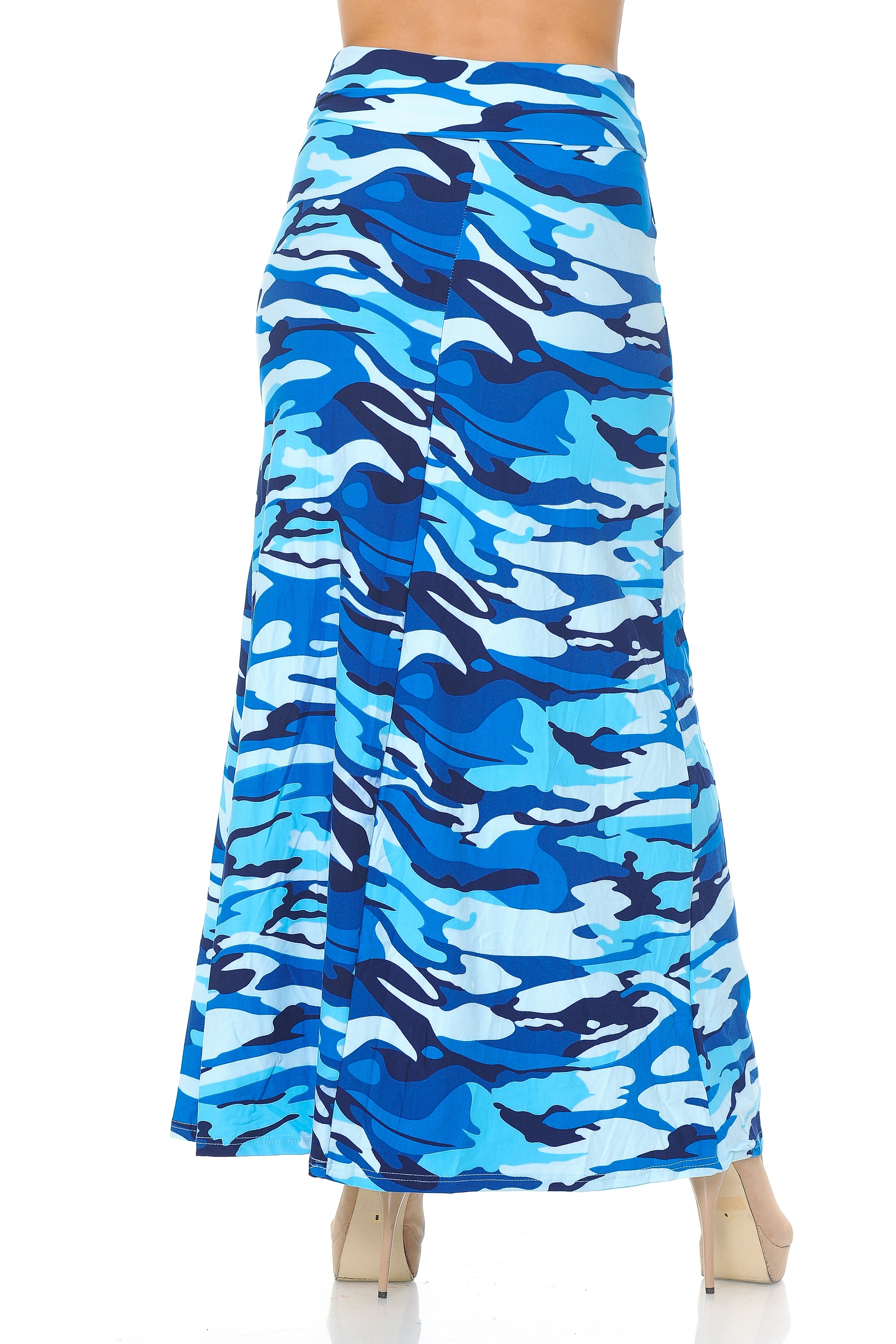 Wholesale Buttery Smooth Blue Camouflage Plus Size Maxi Skirt