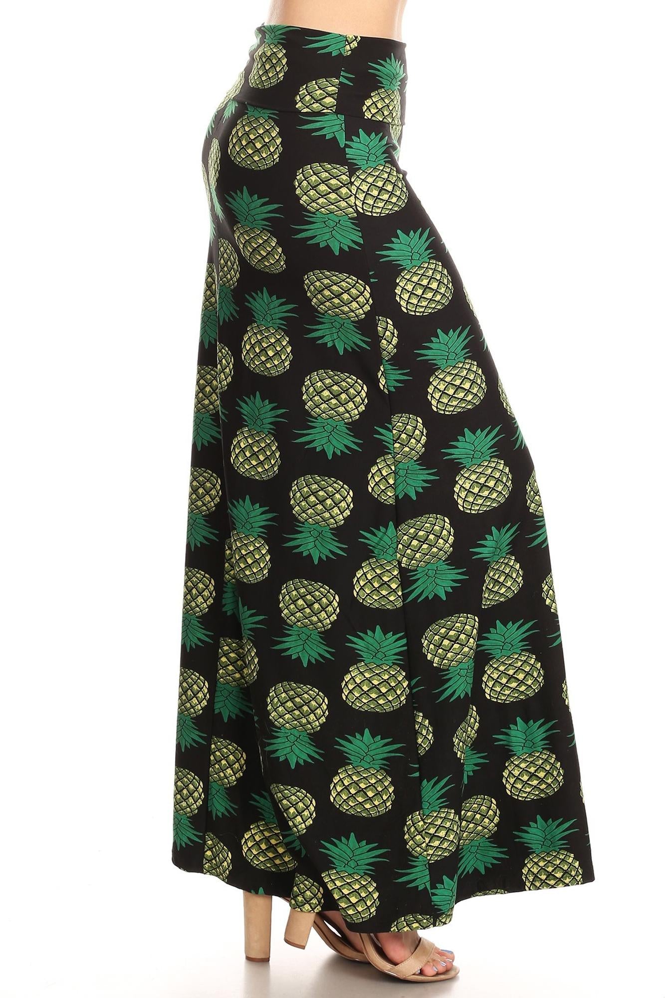 Wholesale Buttery Smooth Green Pineapple Plus Size Maxi Skirt