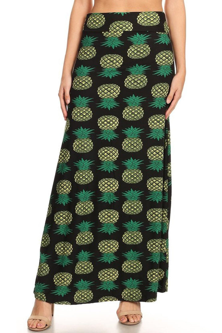 Wholesale Buttery Smooth Green Pineapple Plus Size Maxi Skirt