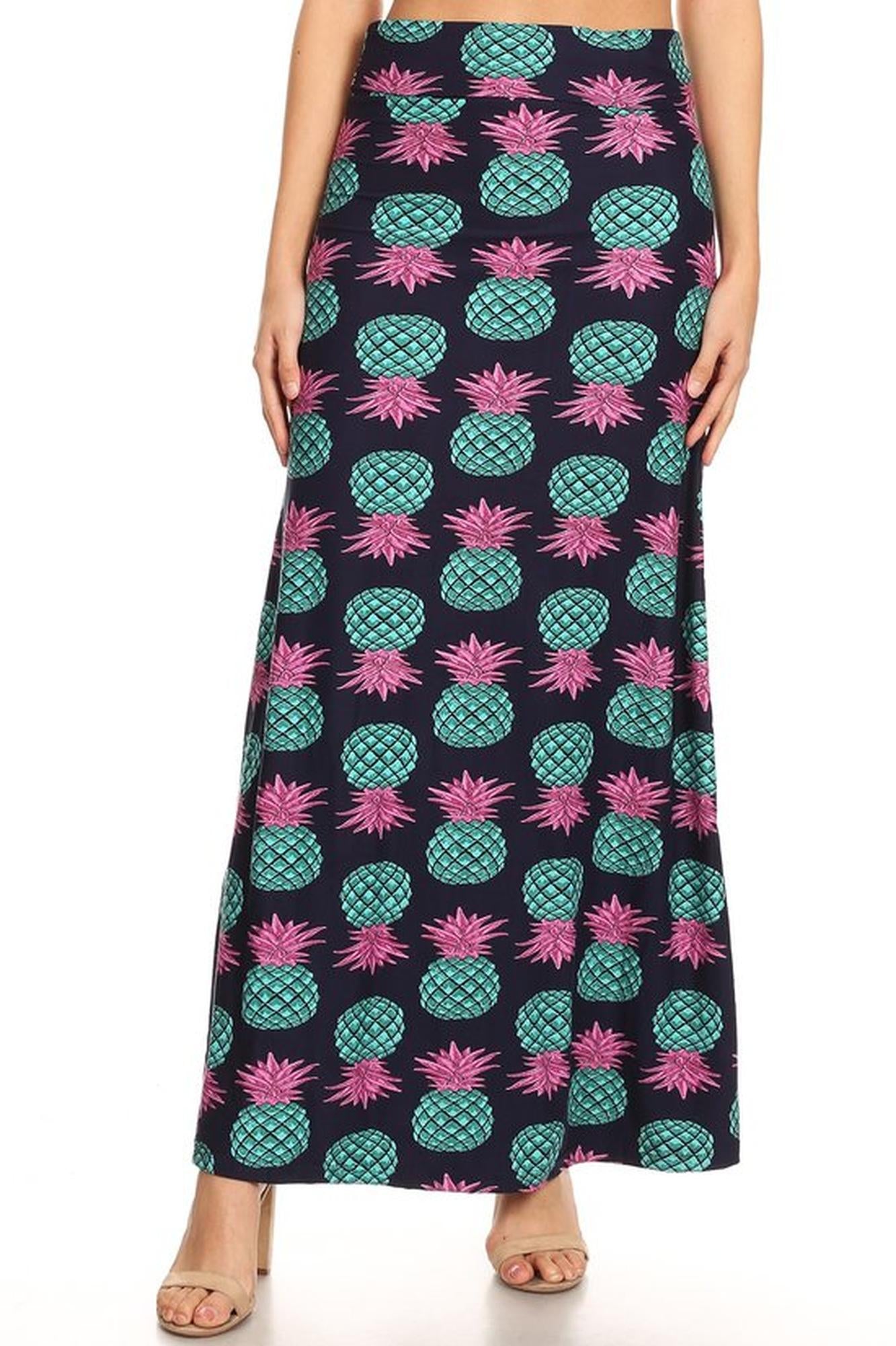Wholesale Buttery Smooth Teal Pineapple Plus Size Maxi Skirt