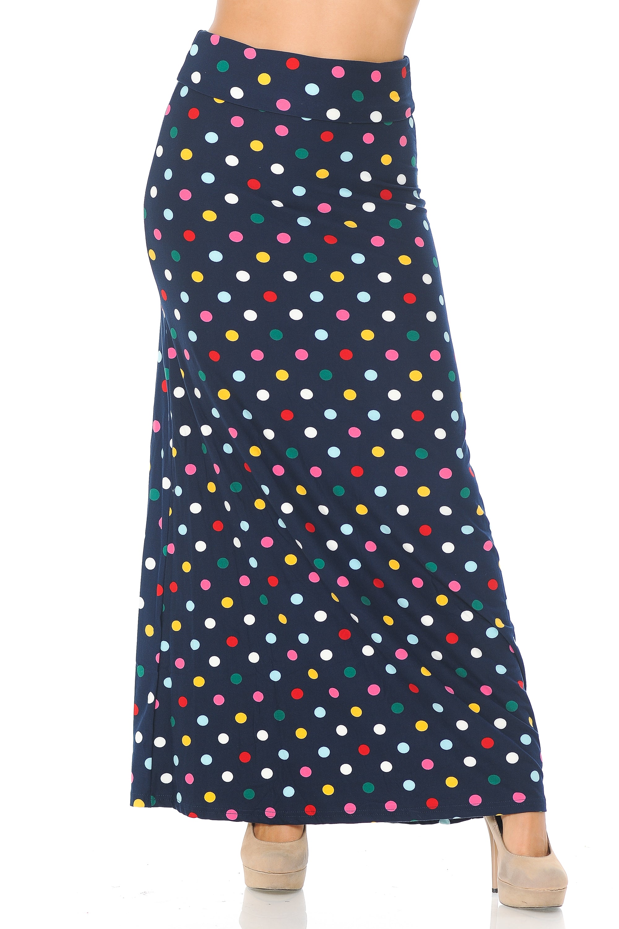 Wholesale Buttery Smooth Colorful Polka Dot Plus Size Maxi Skirt