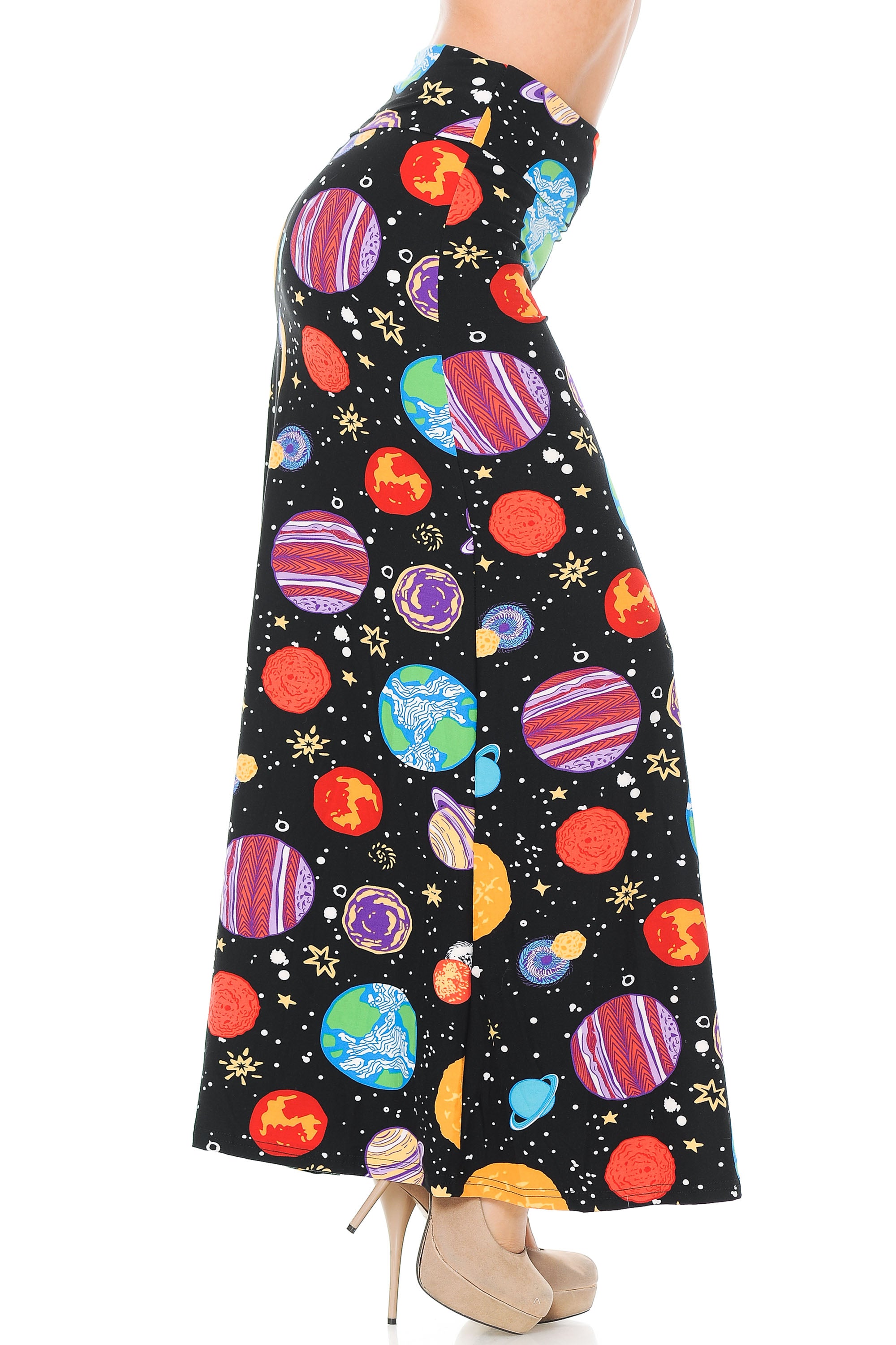 Wholesale Buttery Smooth Planets in Space Plus Size Maxi Skirt