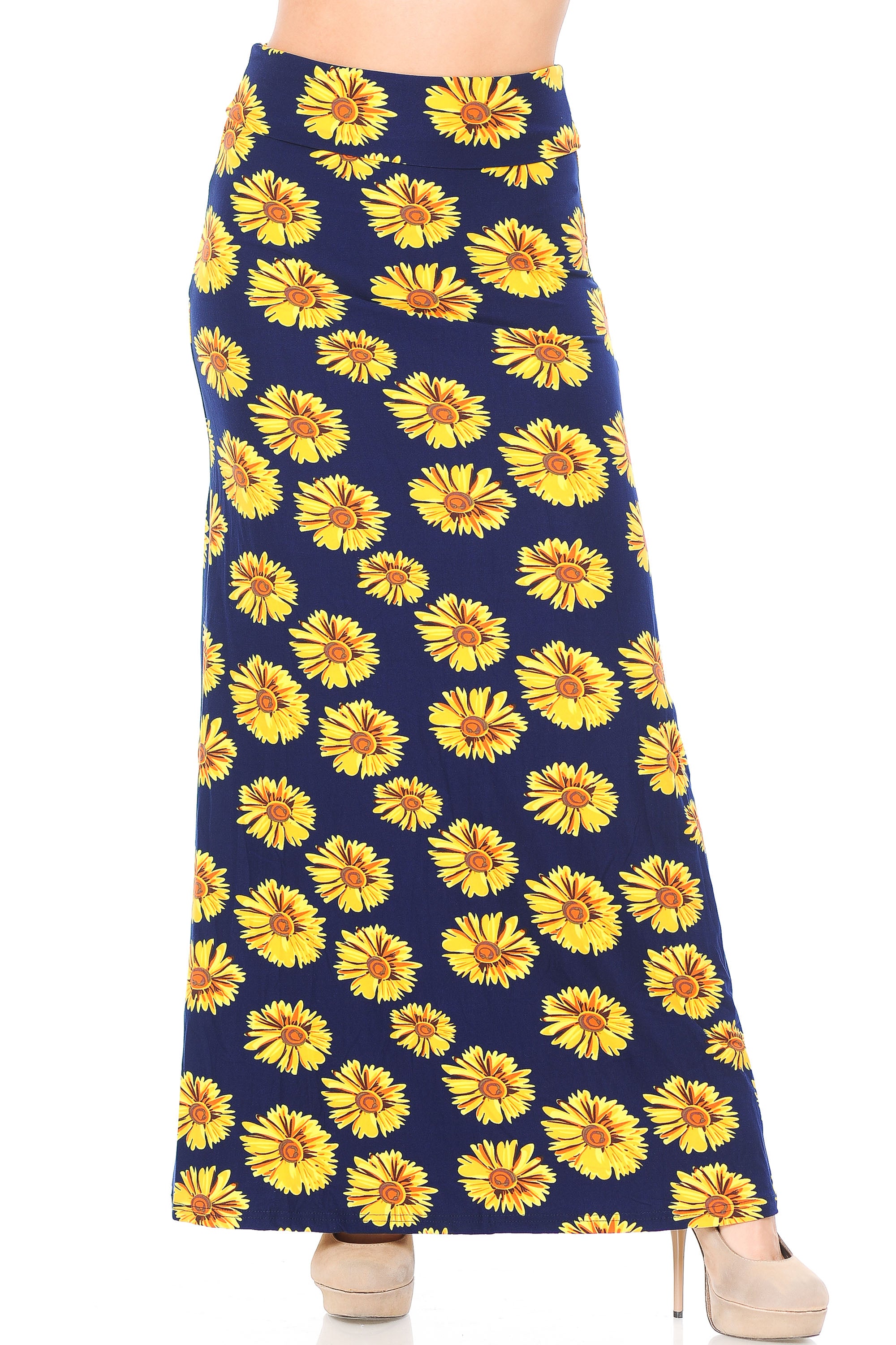 Wholesale Buttery Smooth Summer Daisy Plus Size Maxi Skirt