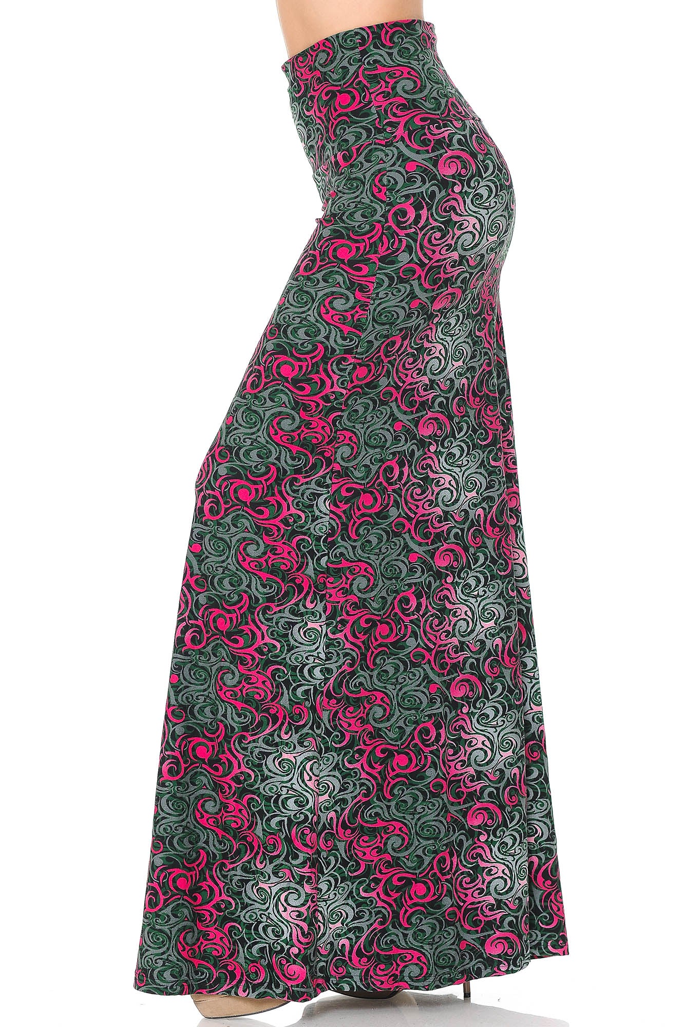 Wholesale Buttery Smooth Fuchsia Tangled Swirl Plus Size Maxi Skirt