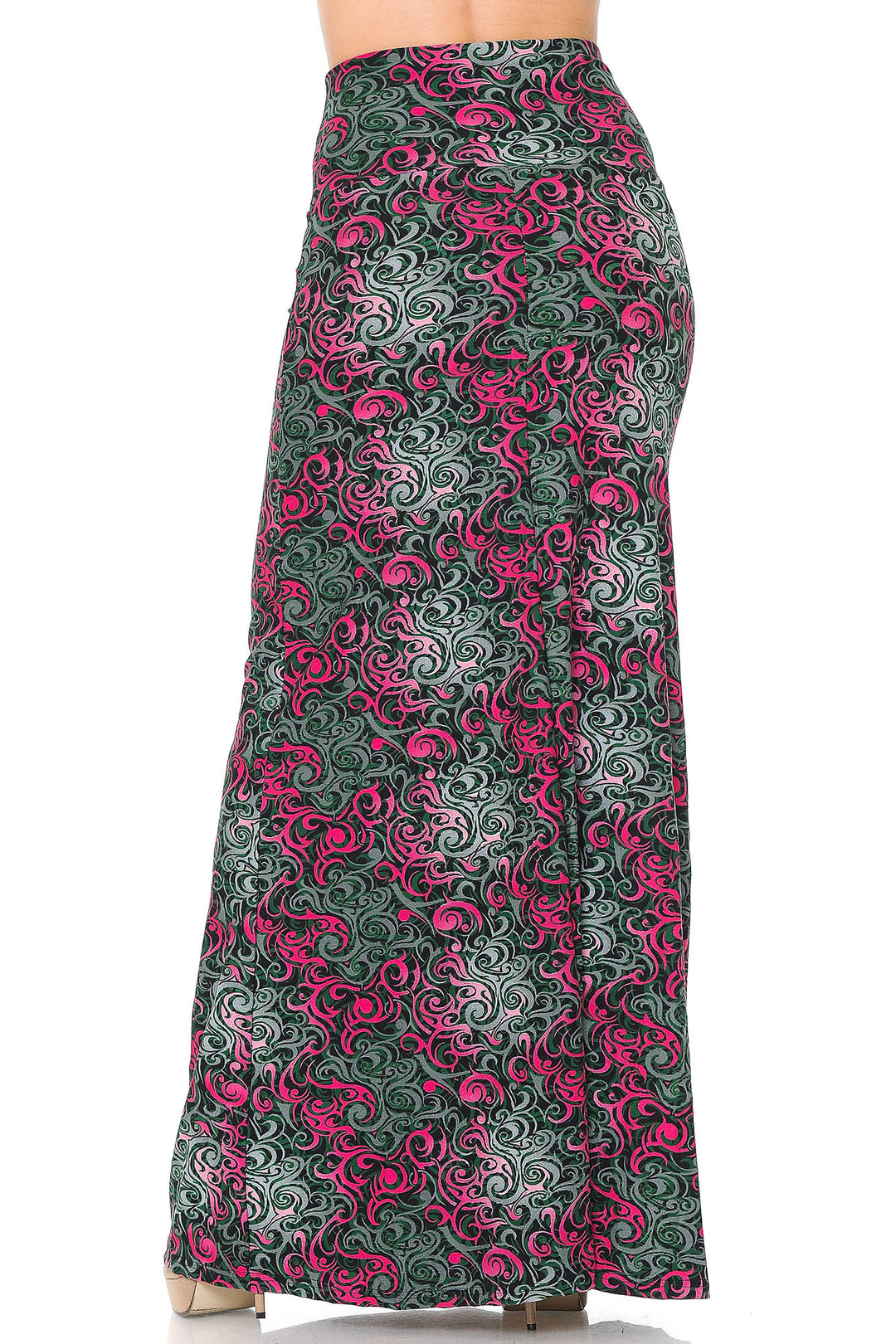Wholesale Buttery Smooth Fuchsia Tangled Swirl Plus Size Maxi Skirt