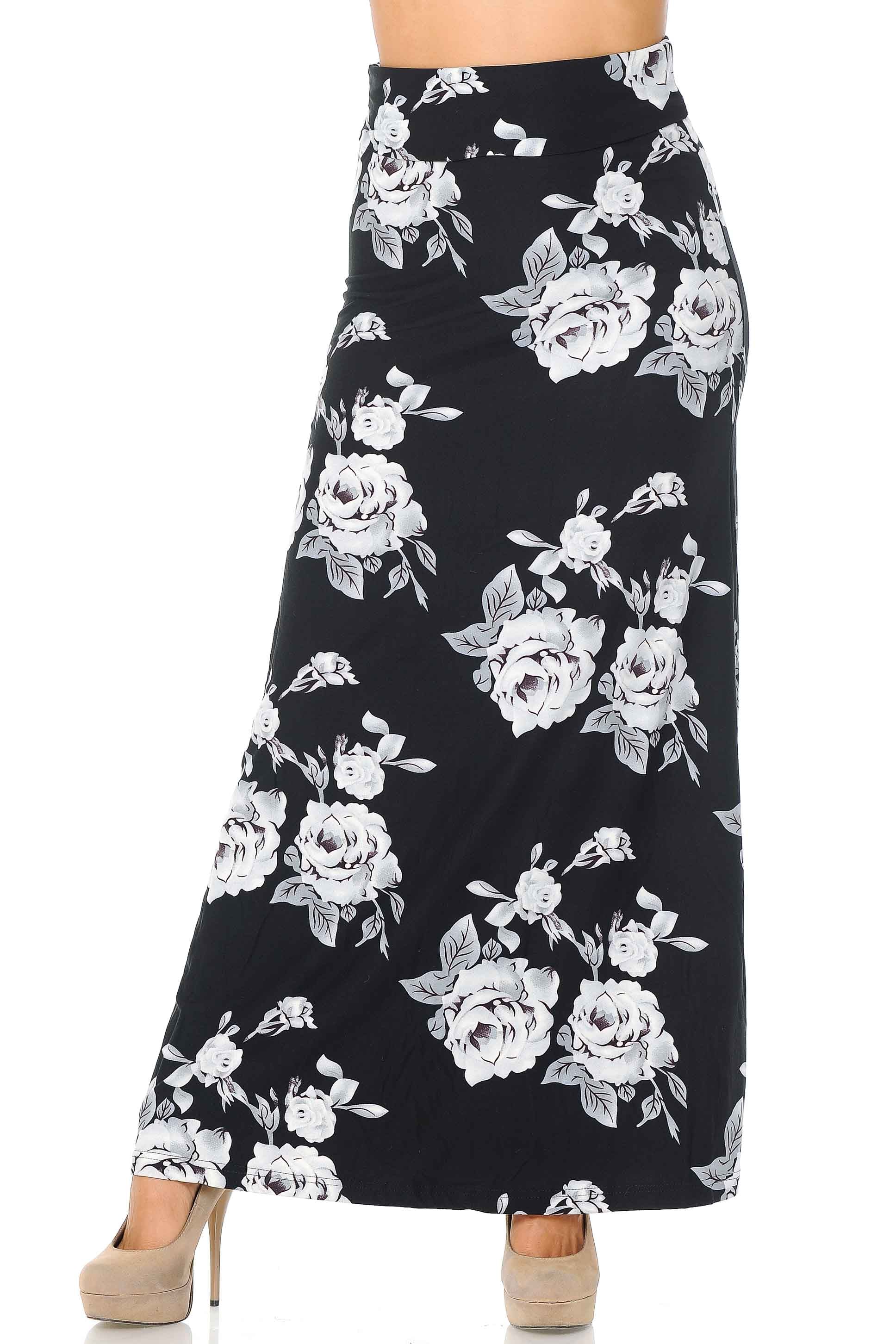 Wholesale Buttery Smooth White Jumbo Rose Plus Size Maxi Skirt