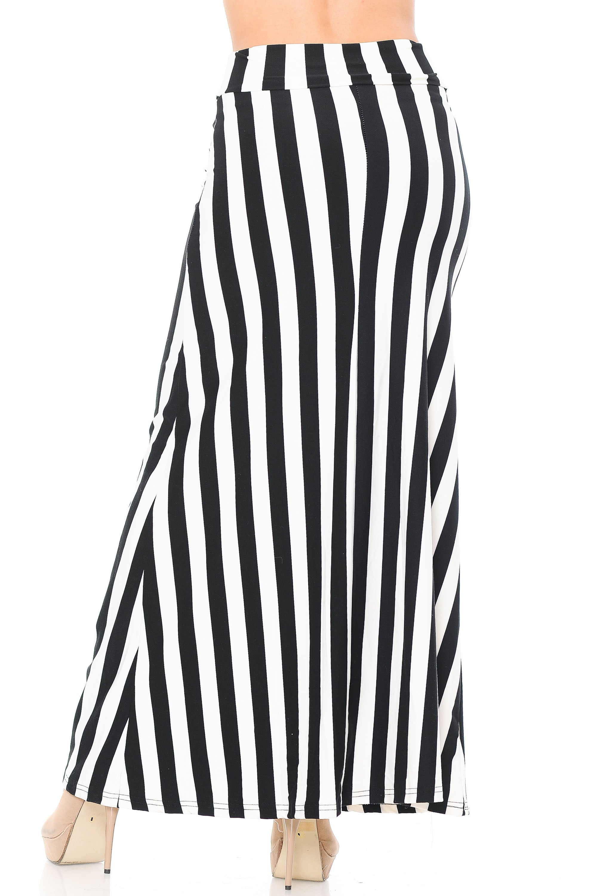 Wholesale Buttery Smooth Black and White Wide Stripe Plus Size Maxi Skirt