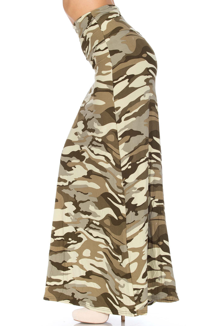 Wholesale Buttery Smooth Light Olive Camouflage Plus Size Maxi Skirt