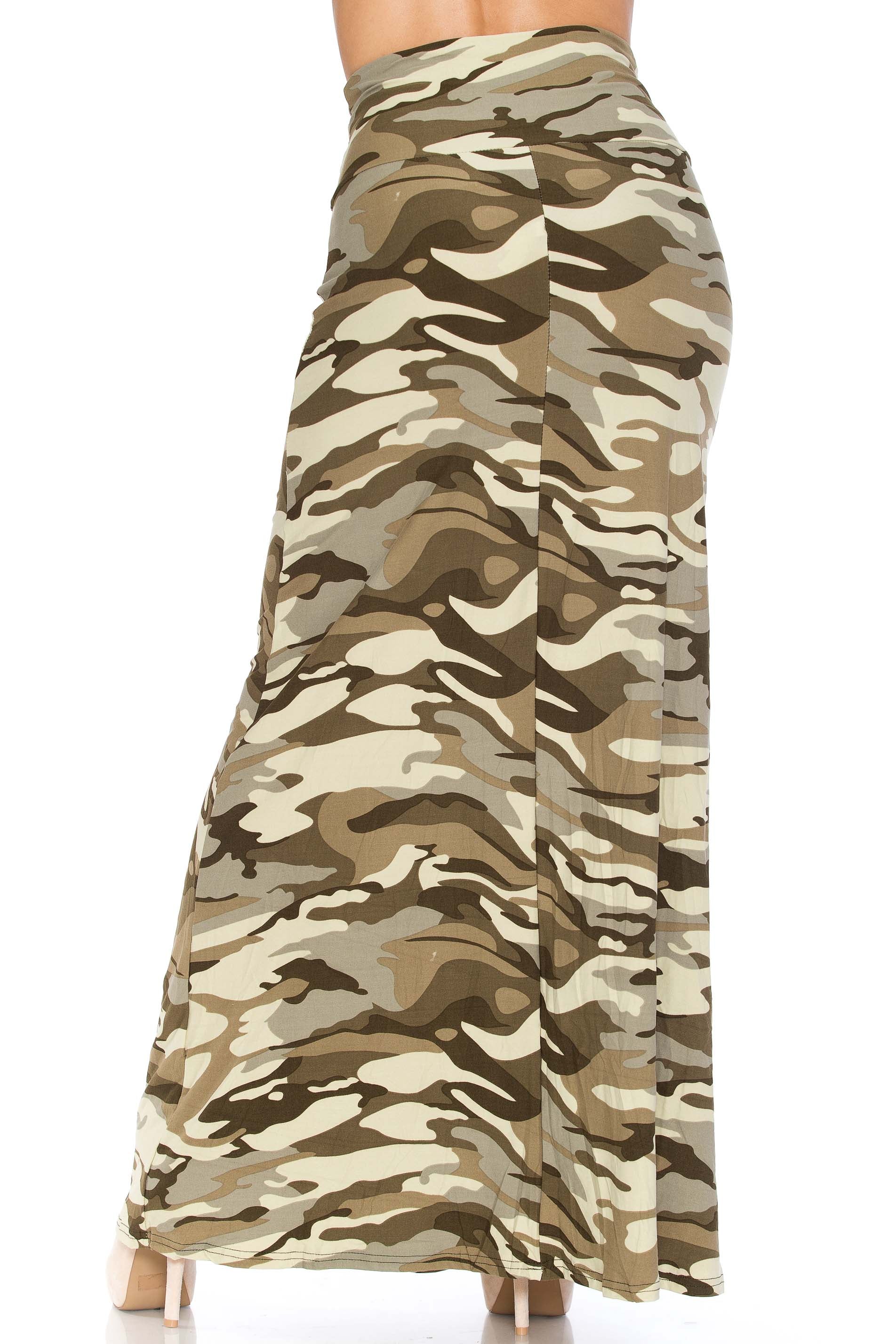 Wholesale Buttery Smooth Light Olive Camouflage Plus Size Maxi Skirt