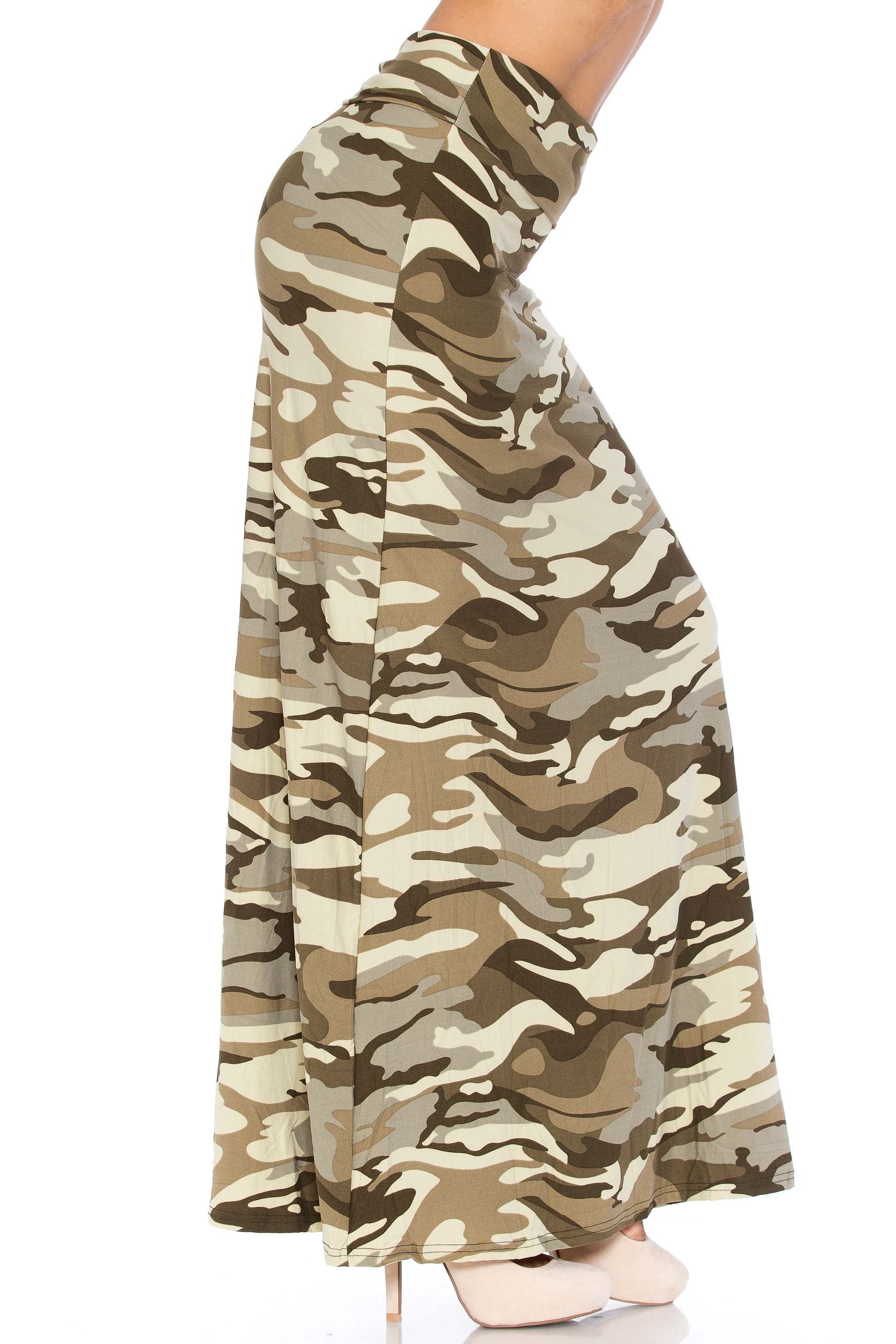 Wholesale Buttery Smooth Light Olive Camouflage Plus Size Maxi Skirt