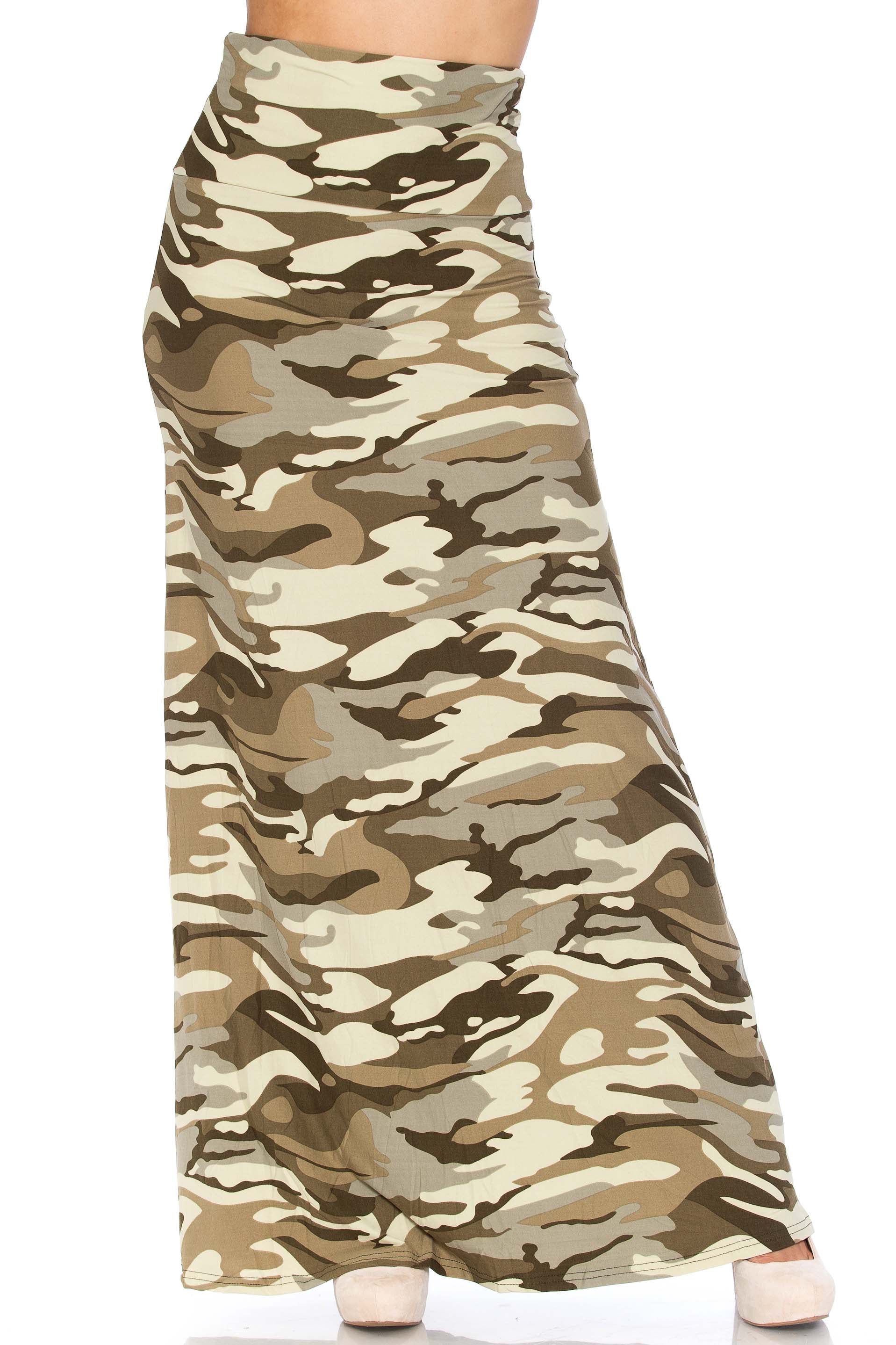 Wholesale Buttery Smooth Light Olive Camouflage Plus Size Maxi Skirt