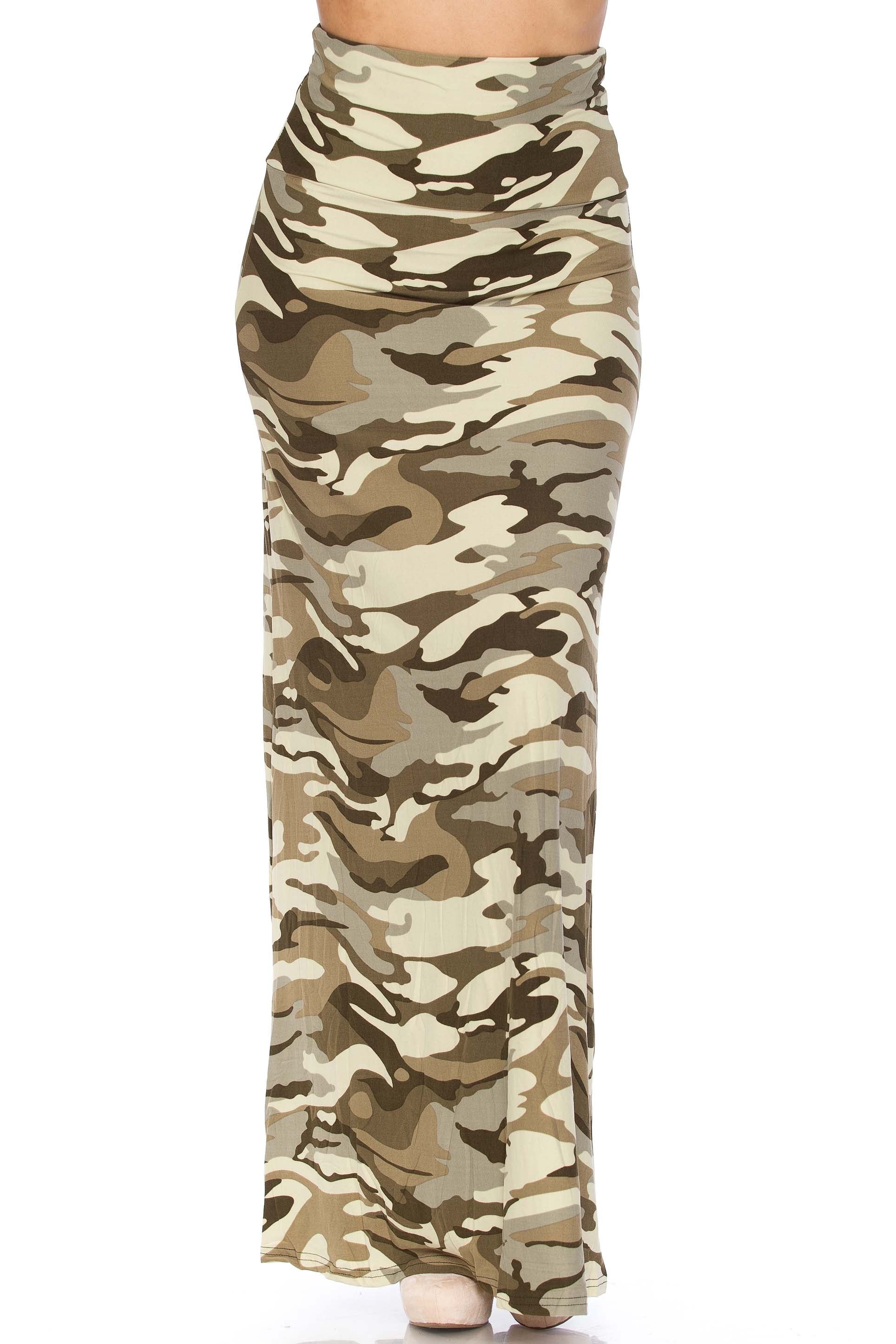 Wholesale Buttery Smooth Light Olive Camouflage Plus Size Maxi Skirt