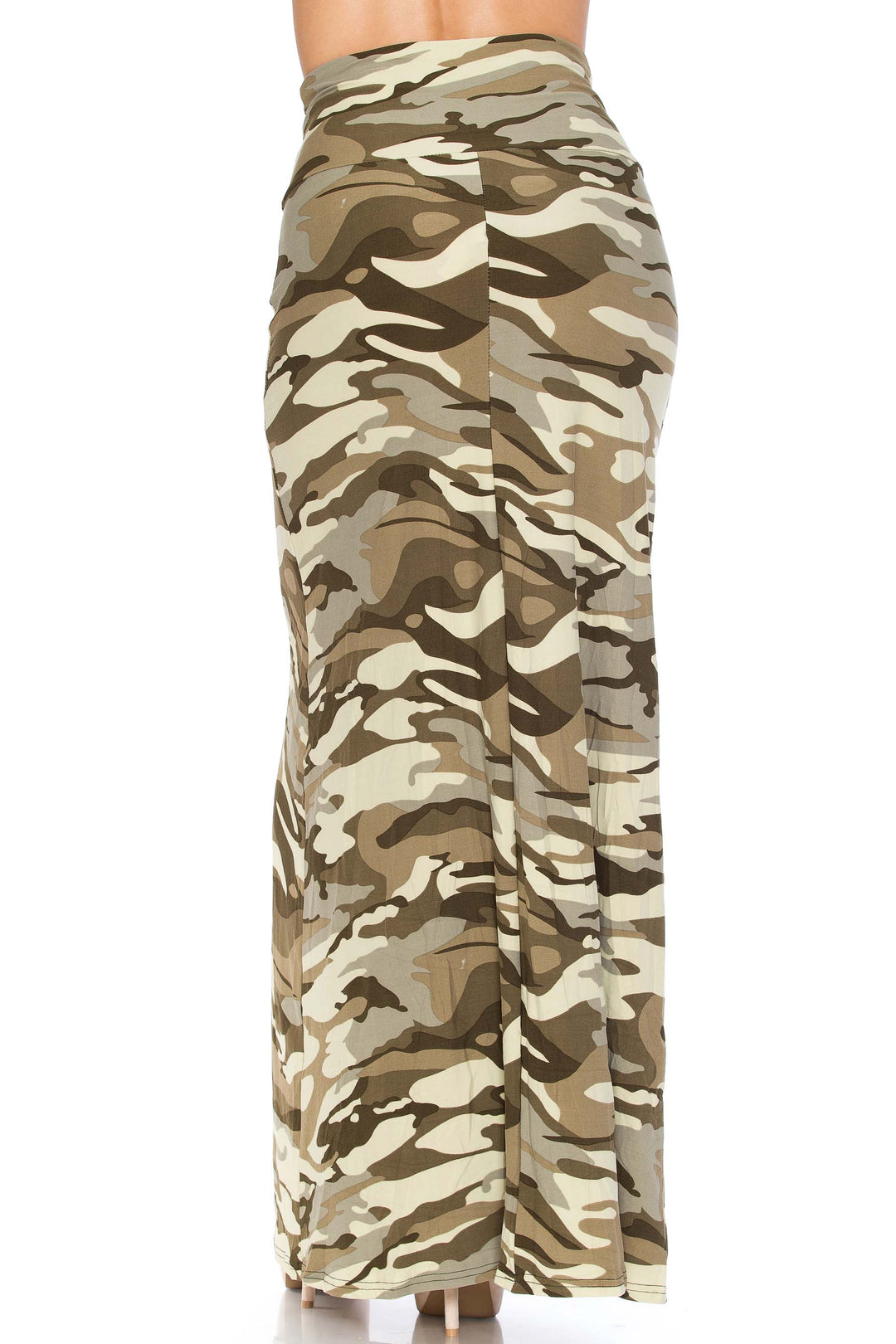Wholesale Buttery Smooth Light Olive Camouflage Plus Size Maxi Skirt