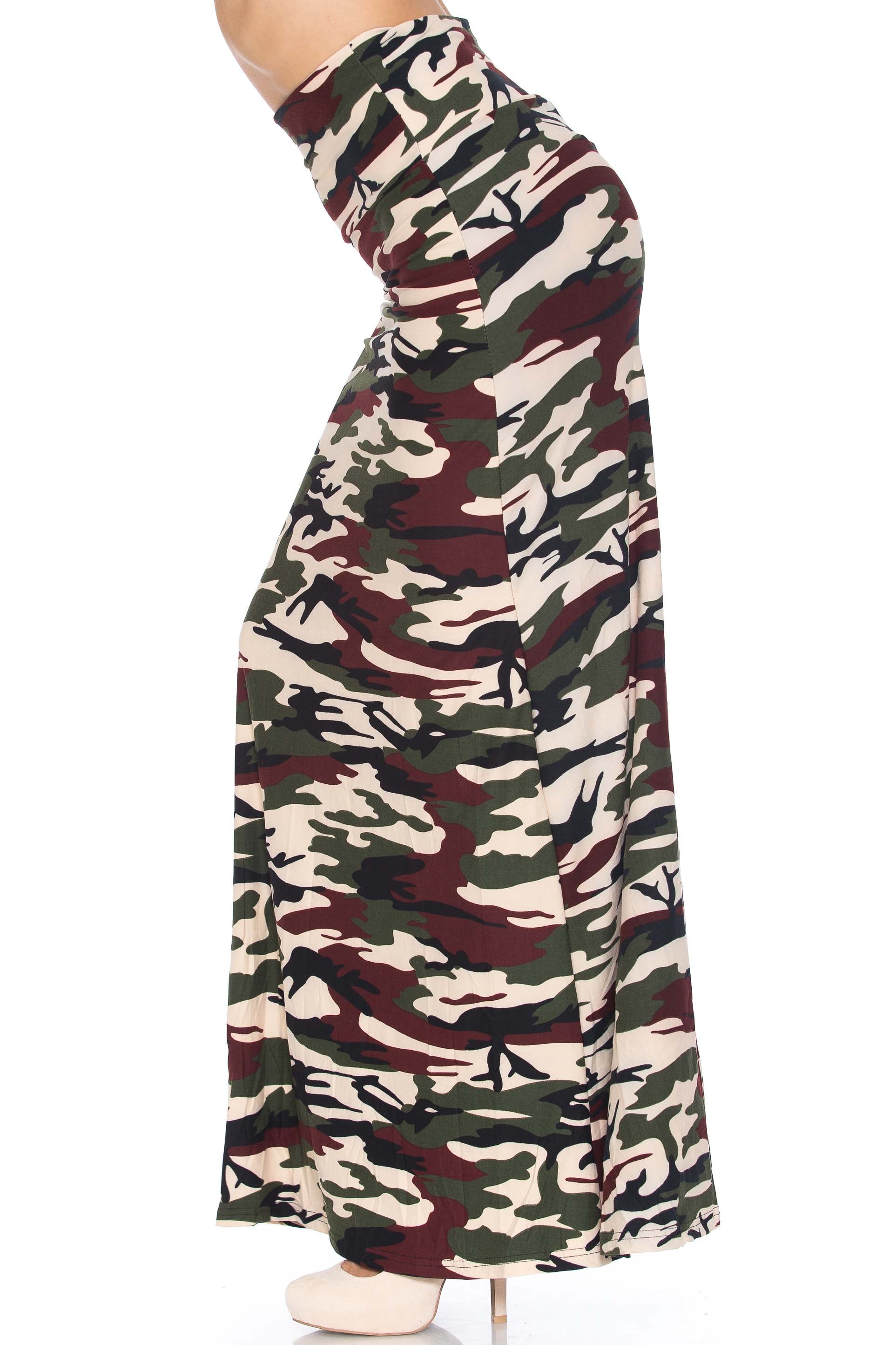Wholesale Buttery Smooth Cozy Camouflage Plus Size Maxi Skirt