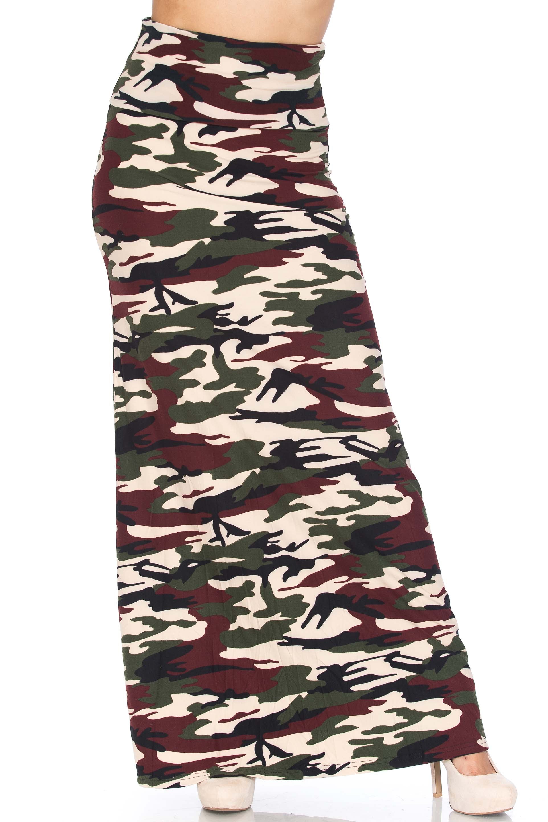 Wholesale Buttery Smooth Cozy Camouflage Plus Size Maxi Skirt