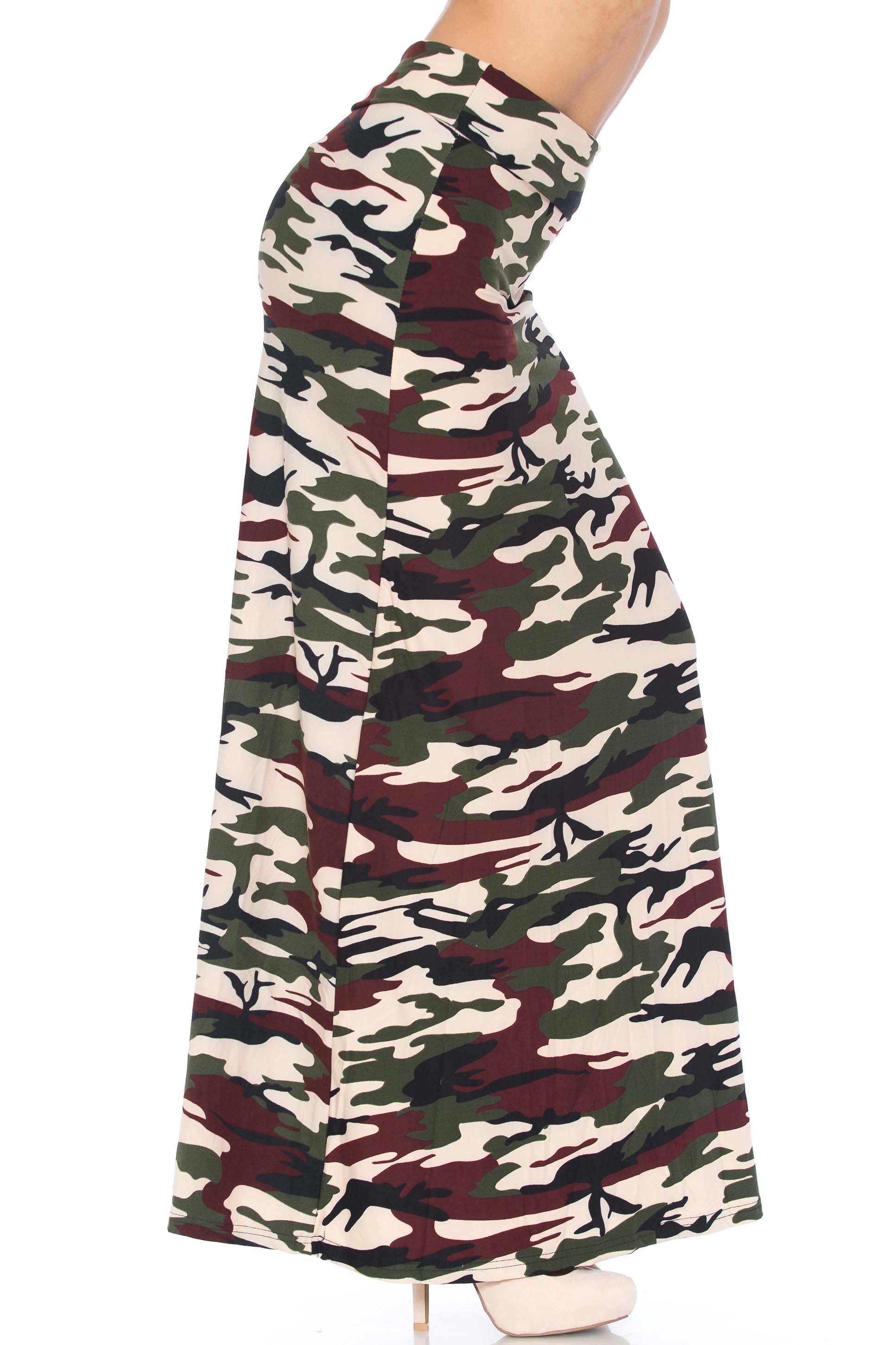 Wholesale Buttery Smooth Cozy Camouflage Plus Size Maxi Skirt