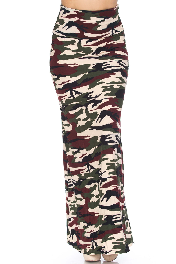 Wholesale Buttery Smooth Cozy Camouflage Plus Size Maxi Skirt