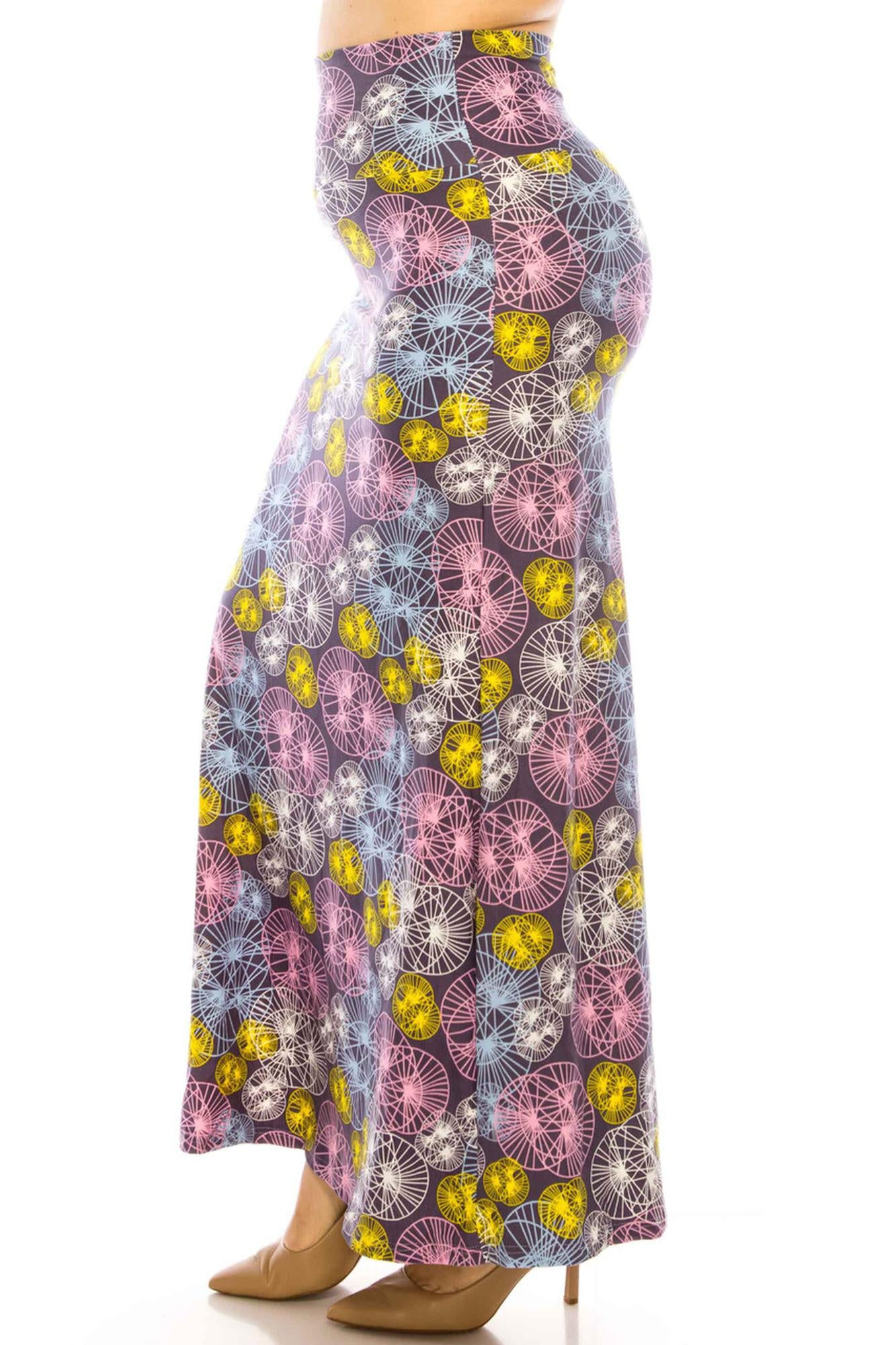 Wholesale Buttery Smooth Geometric Spindles Plus Size Maxi Skirt