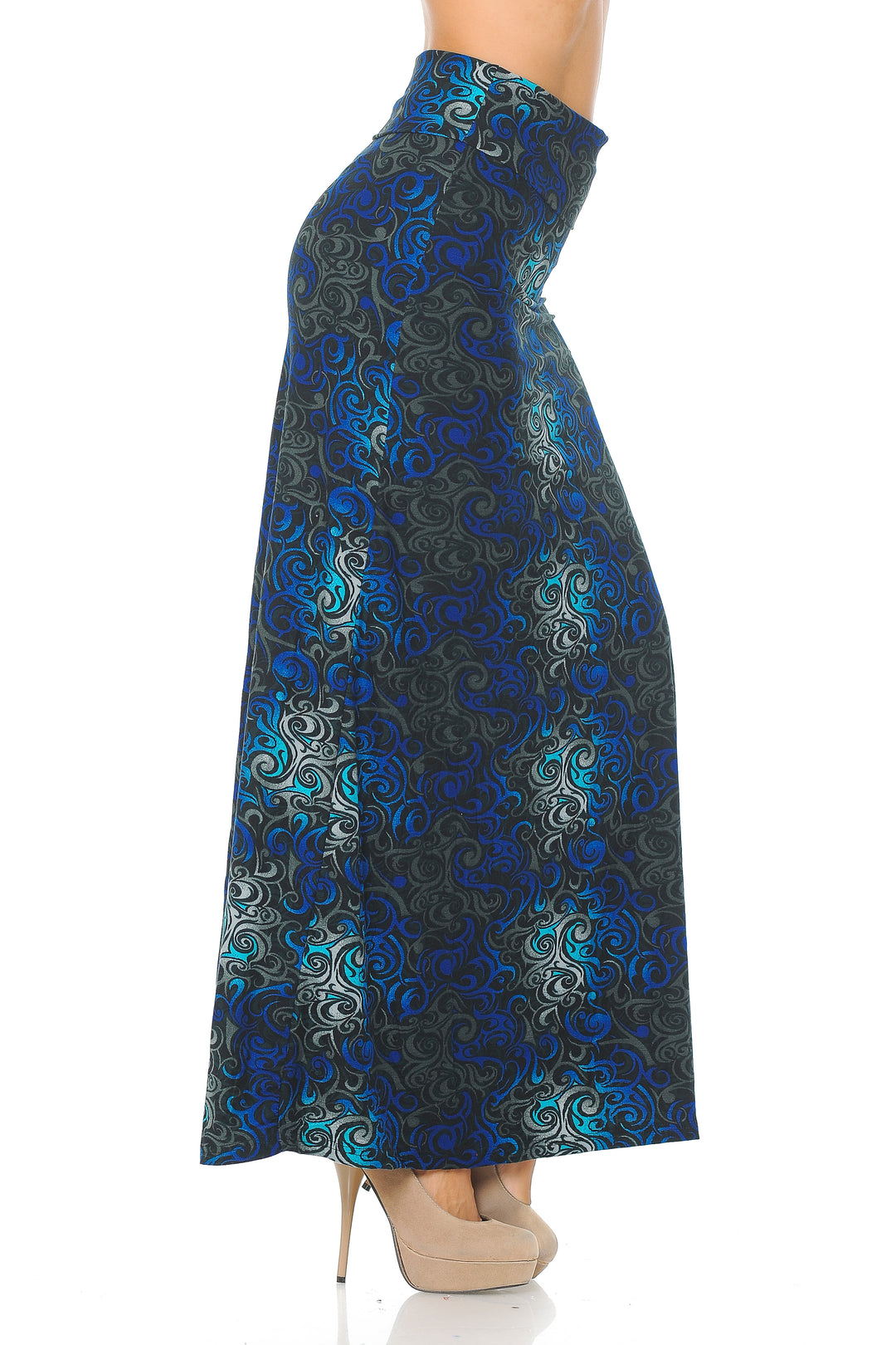 Wholesale Buttery Smooth Blue Tangled Swirl Maxi Skirt
