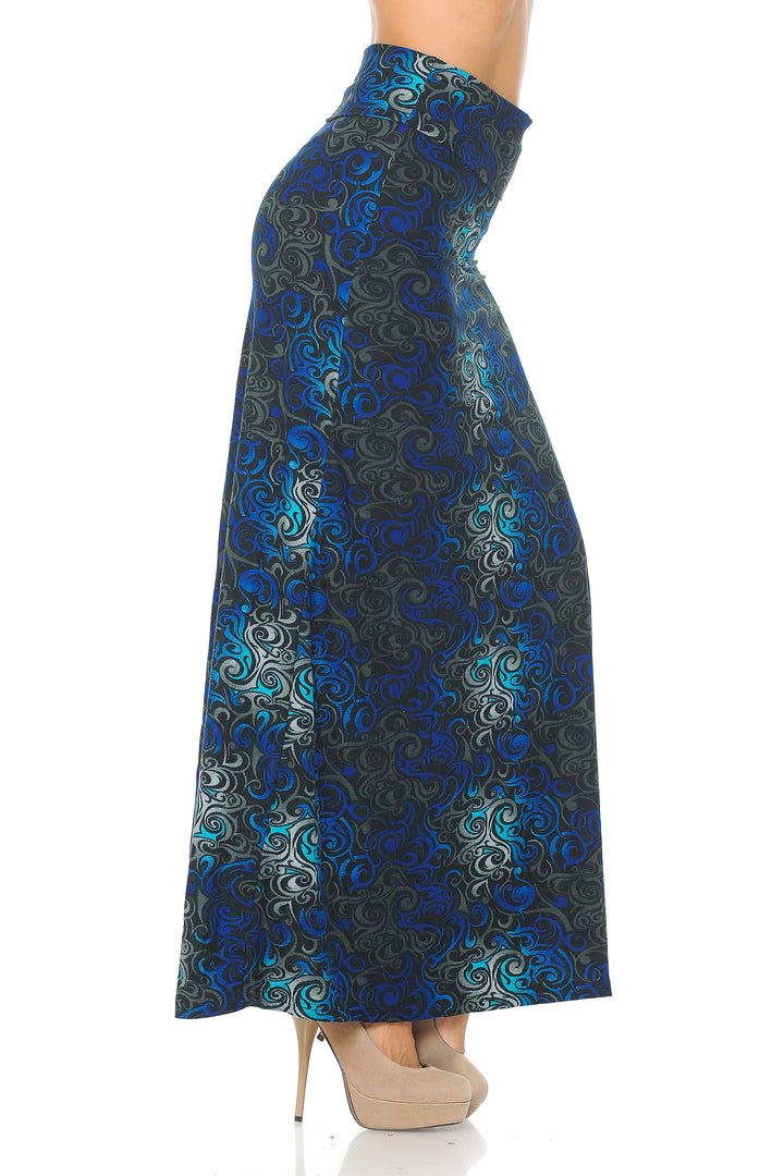 Wholesale Buttery Smooth Blue Tangled Swirl Maxi Skirt