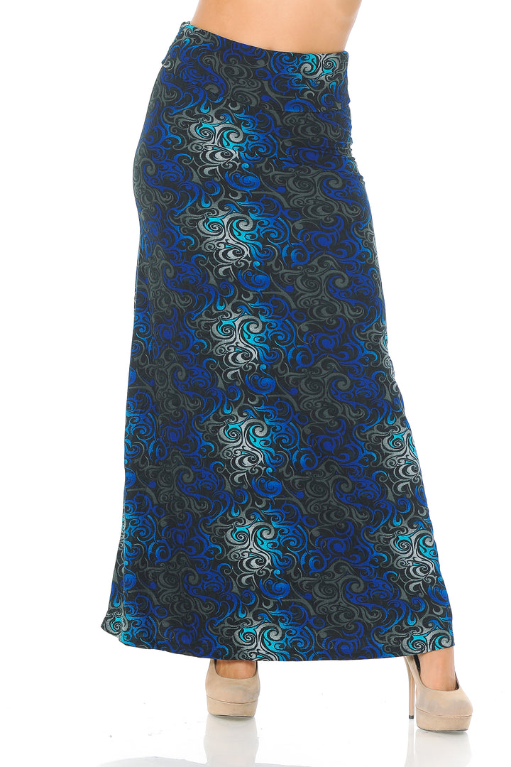 Wholesale Buttery Smooth Blue Tangled Swirl Maxi Skirt