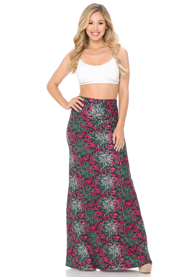 Wholesale Buttery Smooth Fuchsia Tangled Swirl Maxi Skirt