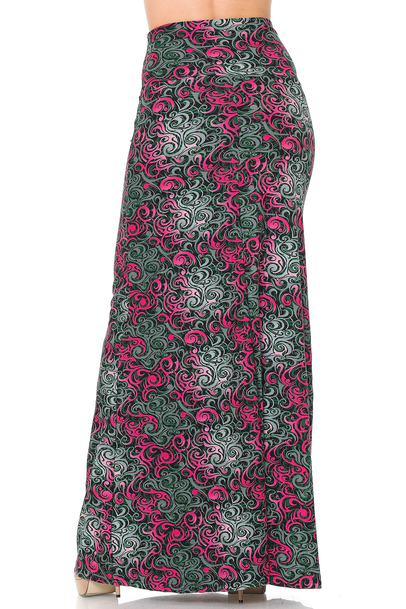 Wholesale Buttery Smooth Fuchsia Tangled Swirl Maxi Skirt