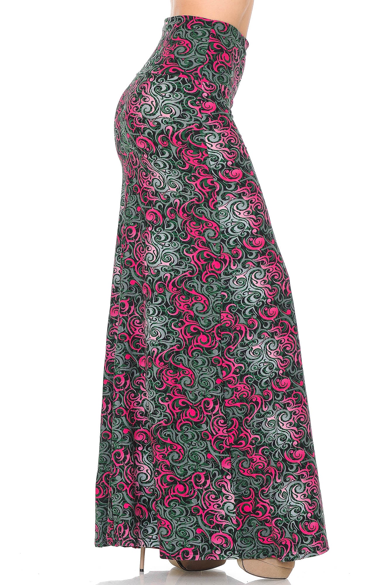 Wholesale Buttery Smooth Fuchsia Tangled Swirl Maxi Skirt