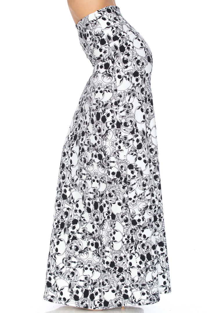 Wholesale Buttery Smooth White Layers of Skulls Maxi Skirt
