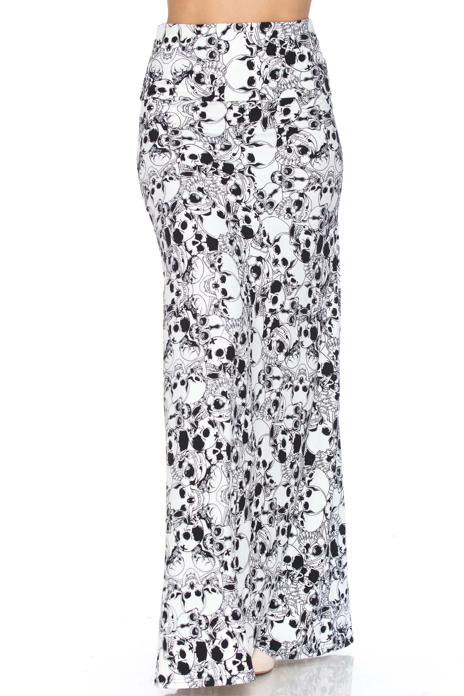 Wholesale Buttery Smooth White Layers of Skulls Maxi Skirt