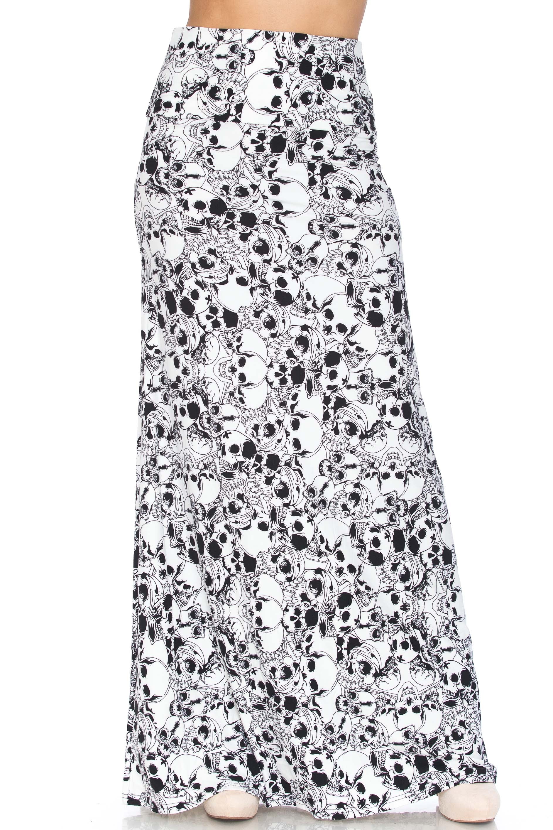 Wholesale Buttery Smooth White Layers of Skulls Maxi Skirt