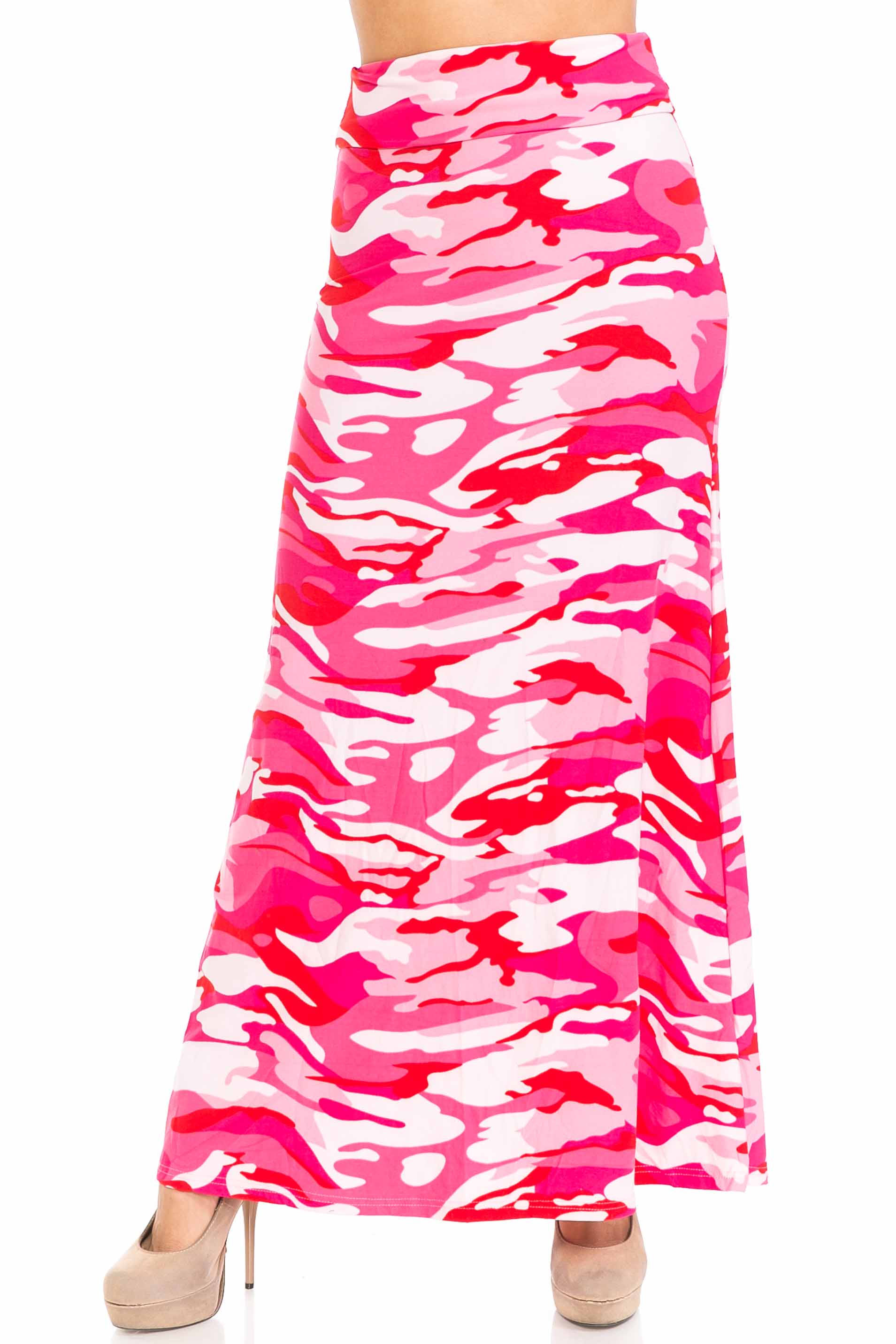 Wholesale Buttery Smooth Pink Camouflage Maxi Skirt