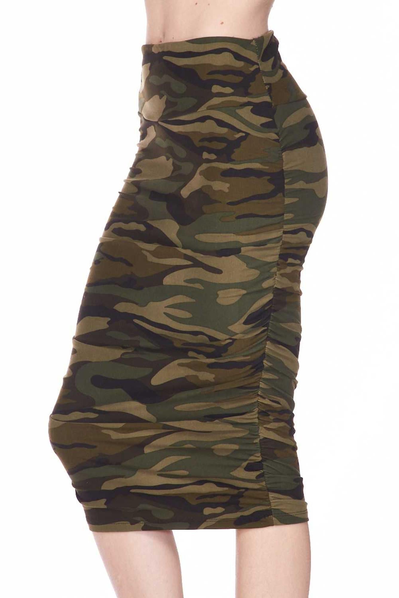 Wholesale Buttery Smooth Green Camouflage Pencil Skirt