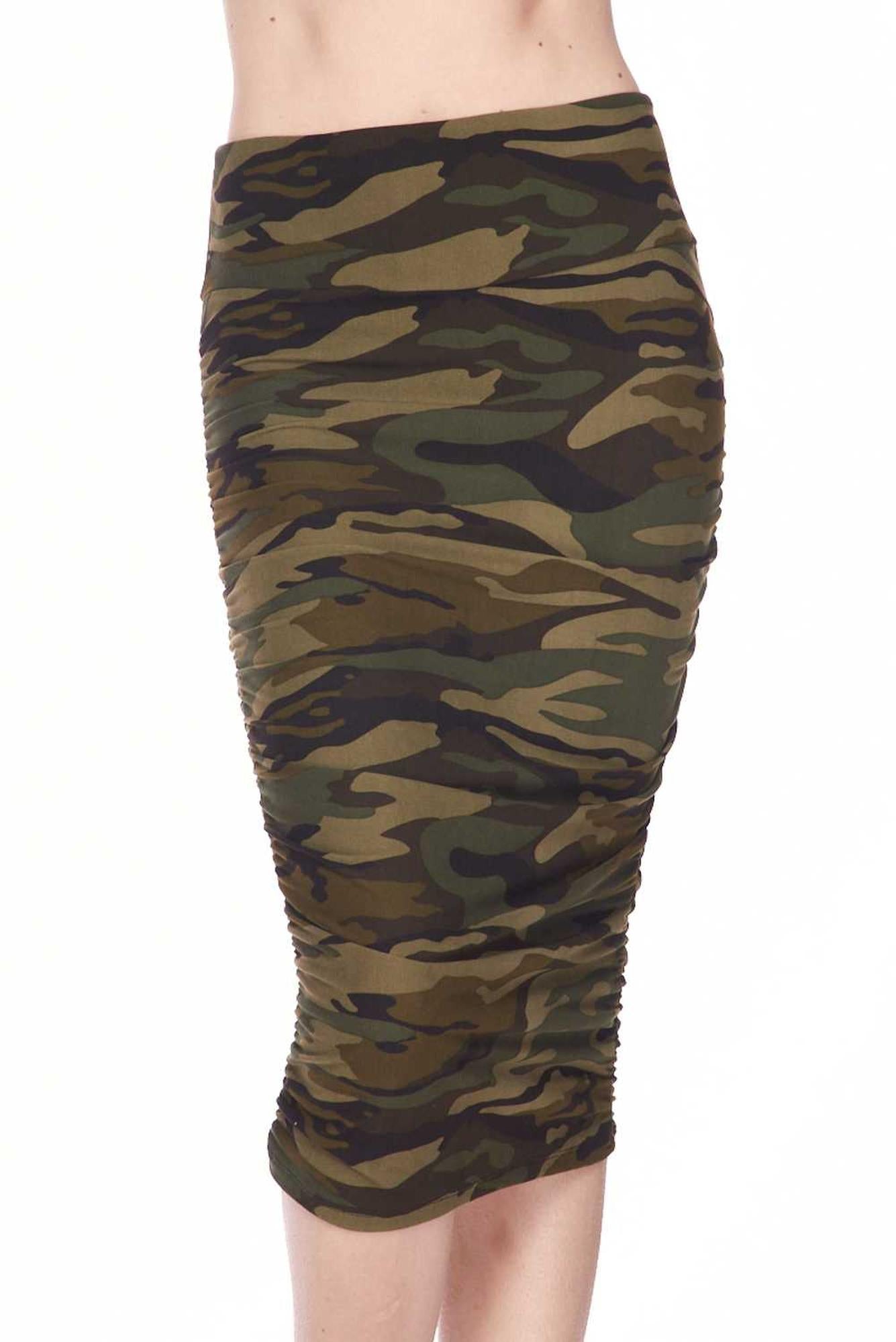 Wholesale Buttery Smooth Green Camouflage Pencil Skirt