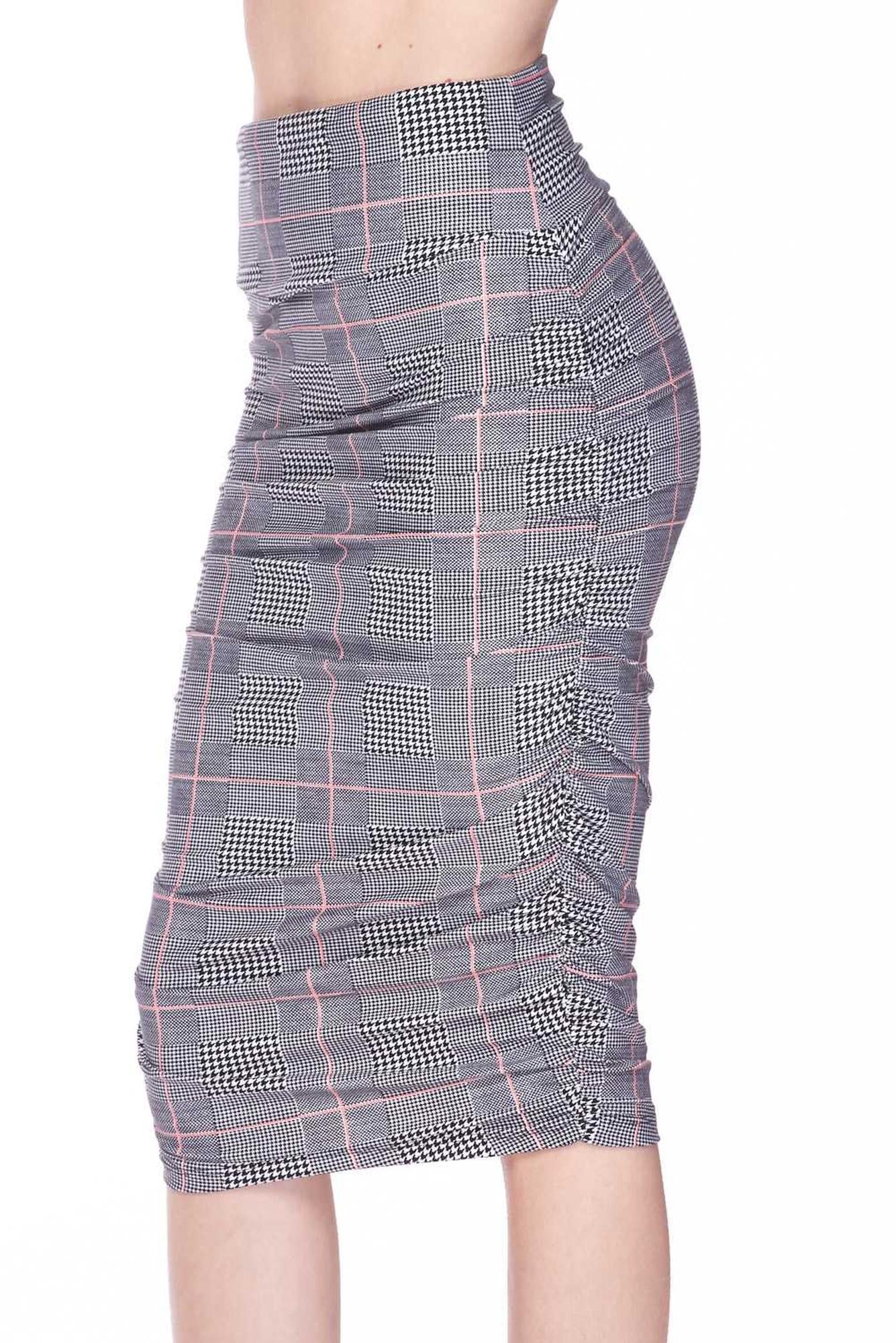 Wholesale Buttery Smooth Coral Accent Glenn Plaid Pencil Skirt