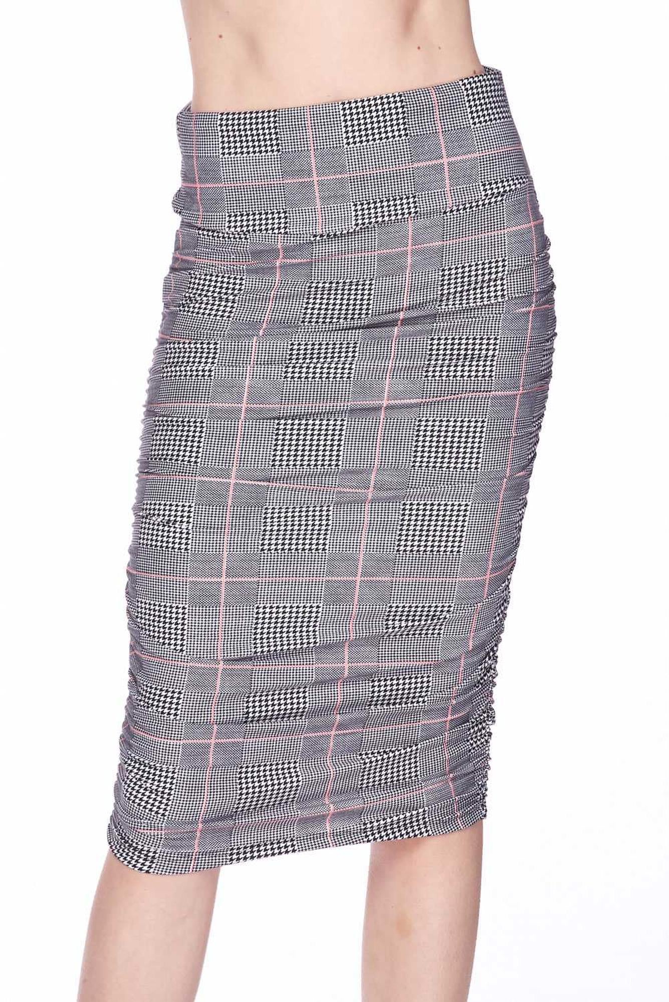 Wholesale Buttery Smooth Coral Accent Glenn Plaid Pencil Skirt