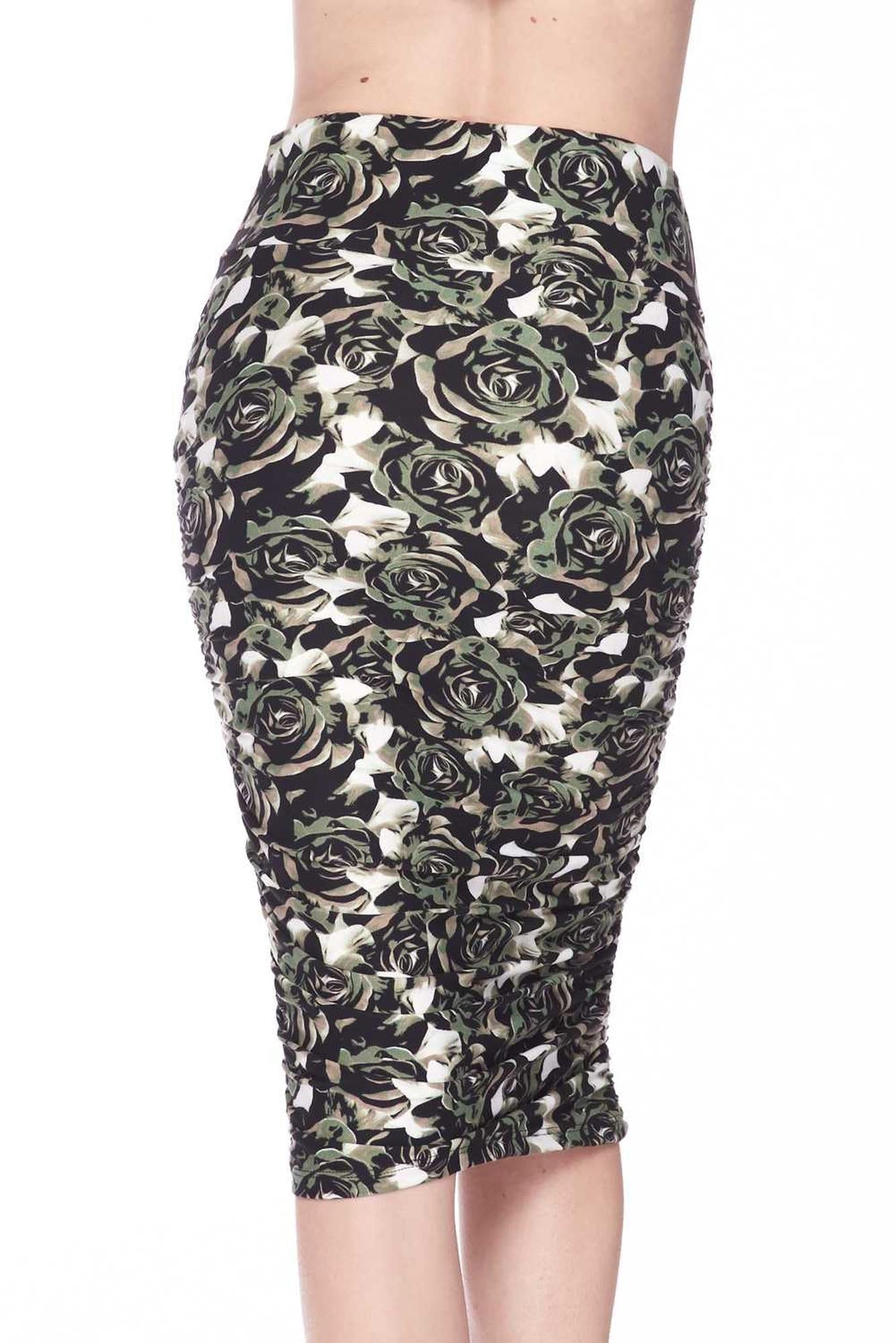 Wholesale Buttery Smooth Olive Rose Pencil Skirt