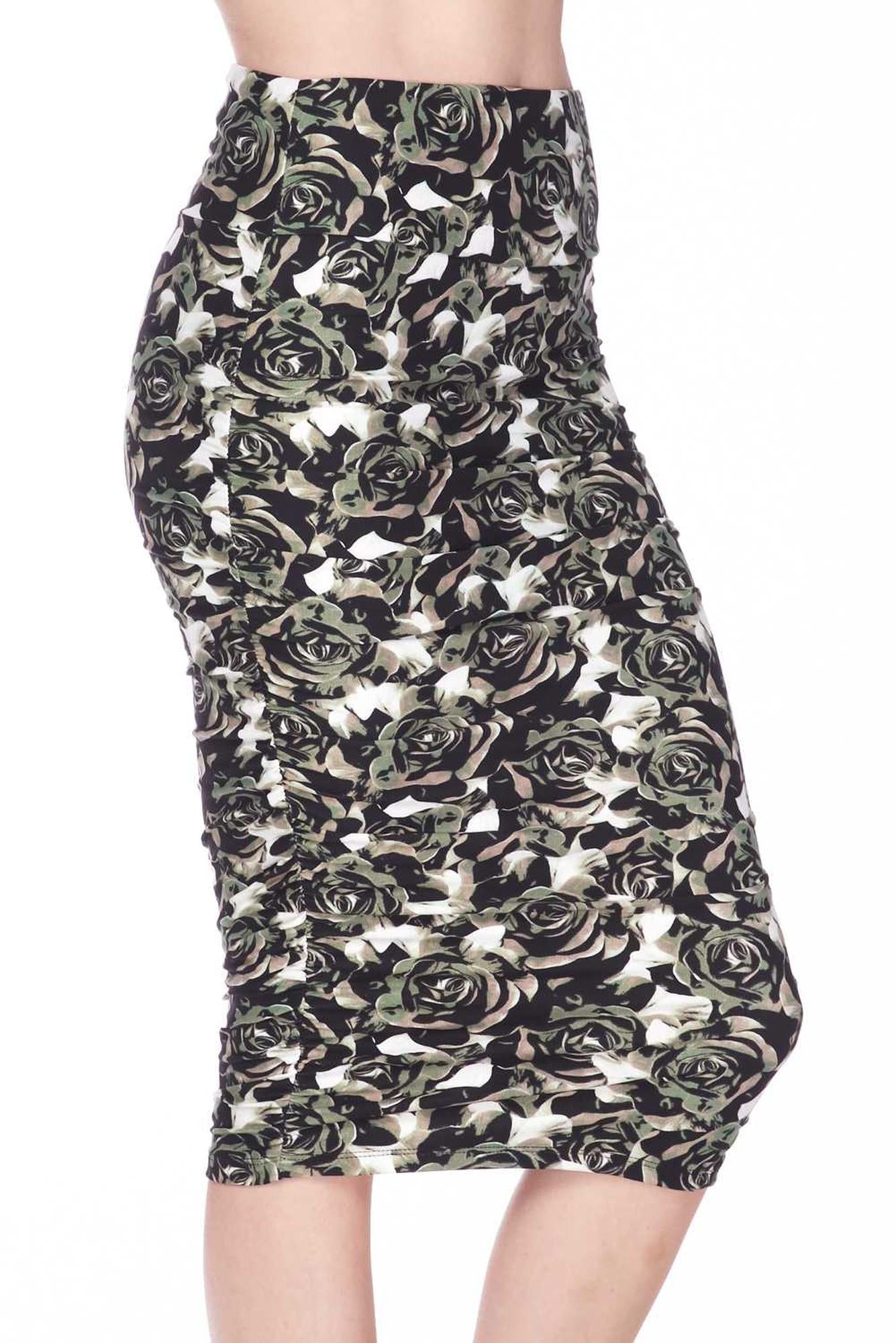 Wholesale Buttery Smooth Olive Rose Pencil Skirt