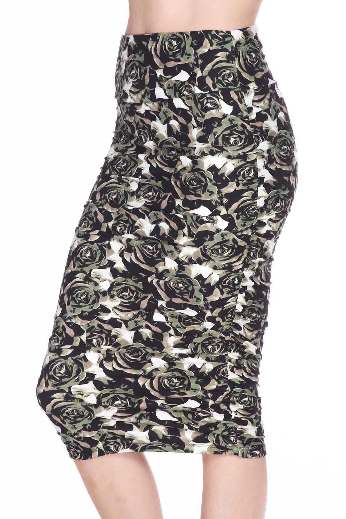 Wholesale Buttery Smooth Olive Rose Pencil Skirt