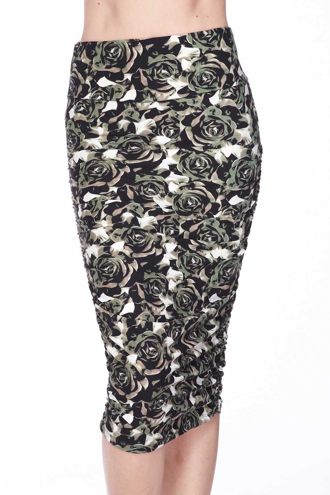 Wholesale Buttery Smooth Olive Rose Pencil Skirt