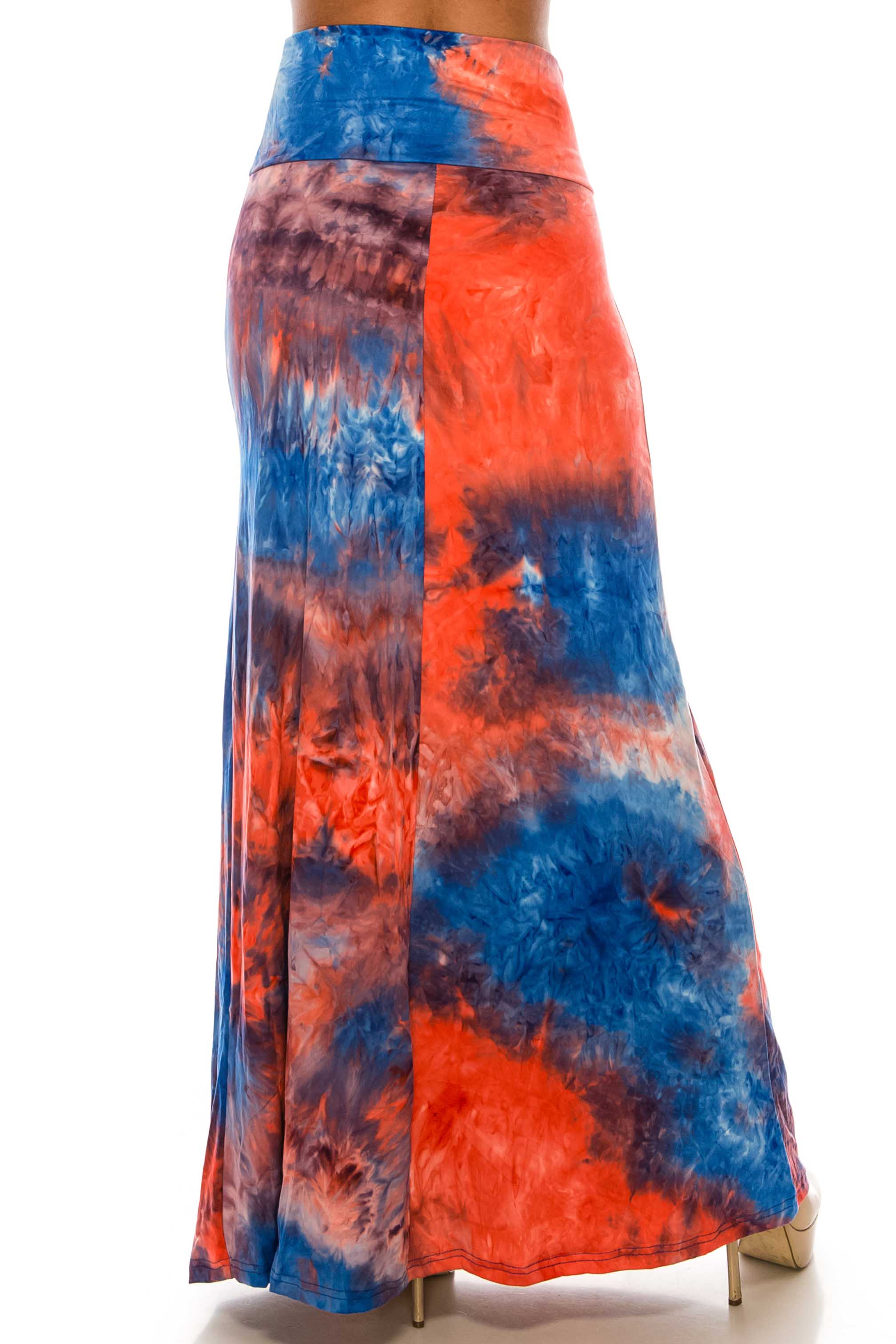 Wholesale Buttery Smooth Red and Blue Tie Dye Maxi Skirt