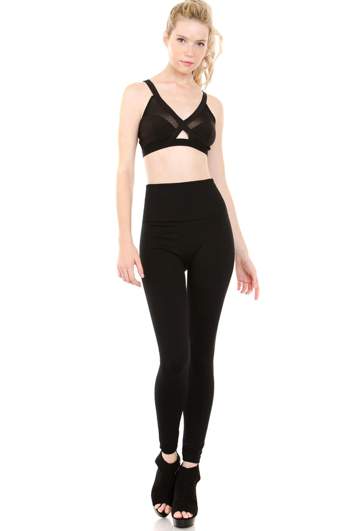 Wholesale Banded High Waisted Fleece Lined Leggings