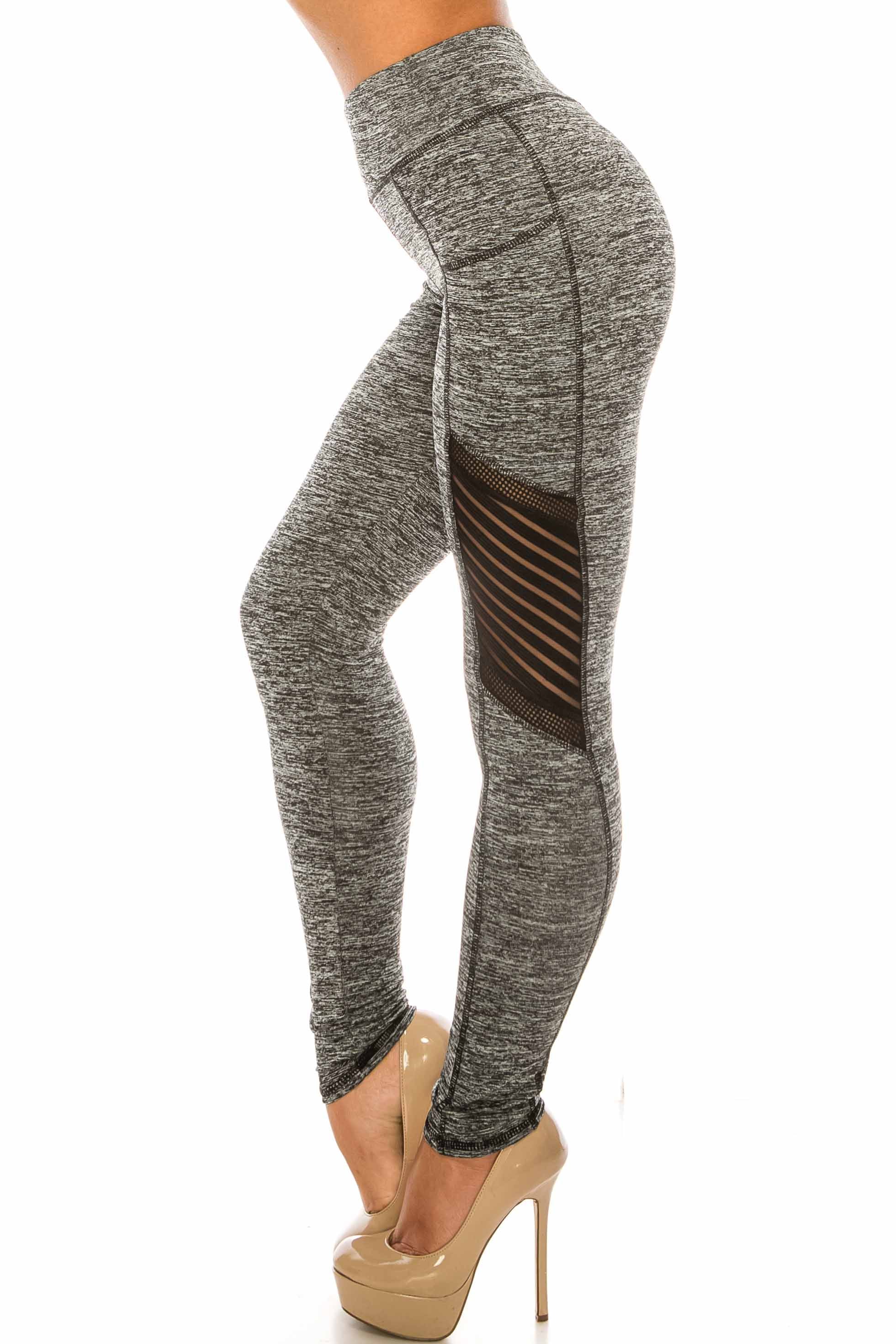 Wholesale Heather Grey Serrated Mesh High Waisted Sport Leggings