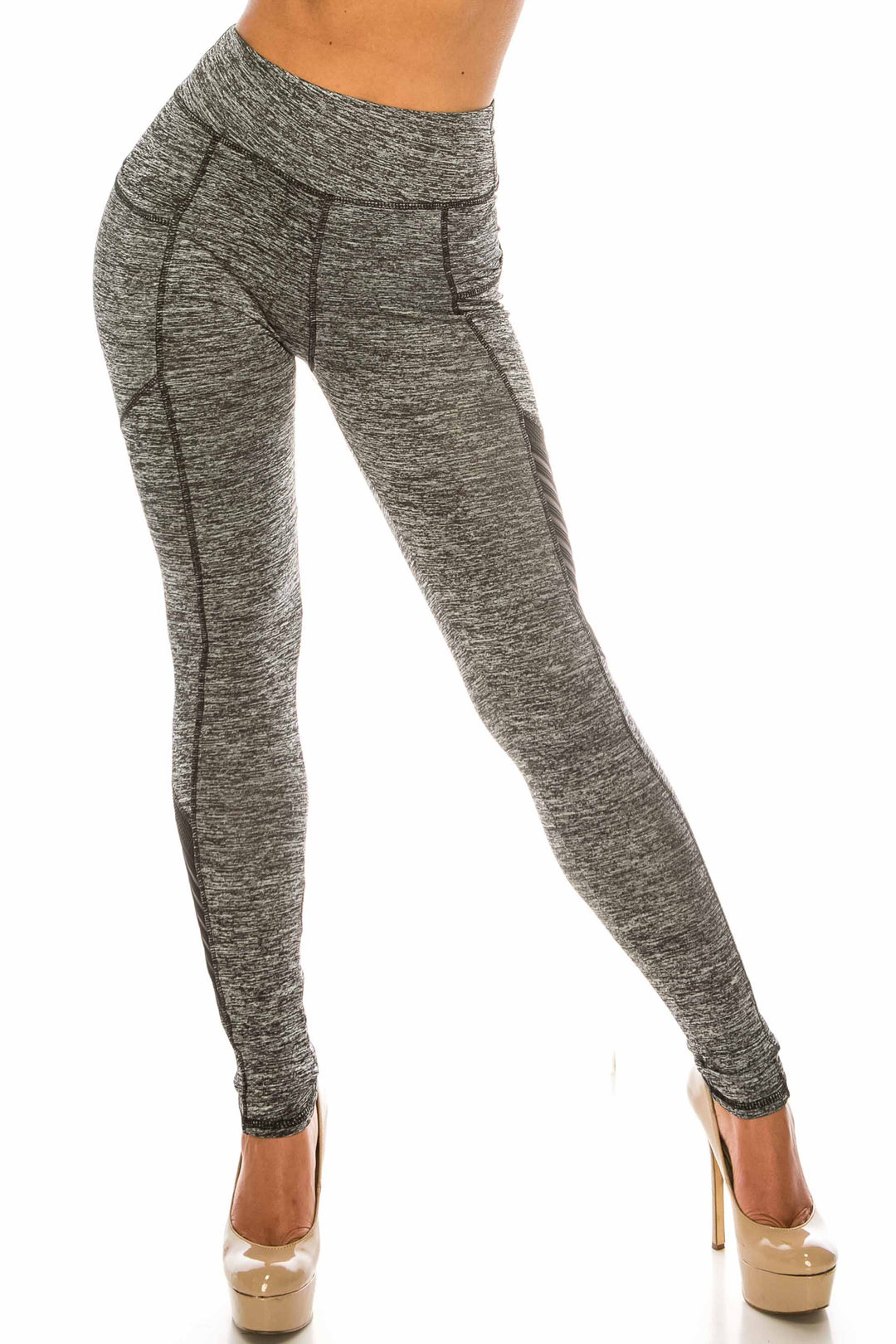 Wholesale Heather Grey Serrated Mesh High Waisted Sport Leggings